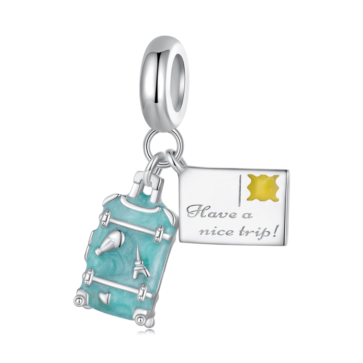 Silver Pendant Blue Suitcase ID Card Dangle Charm For Sale - sursenso Pendant