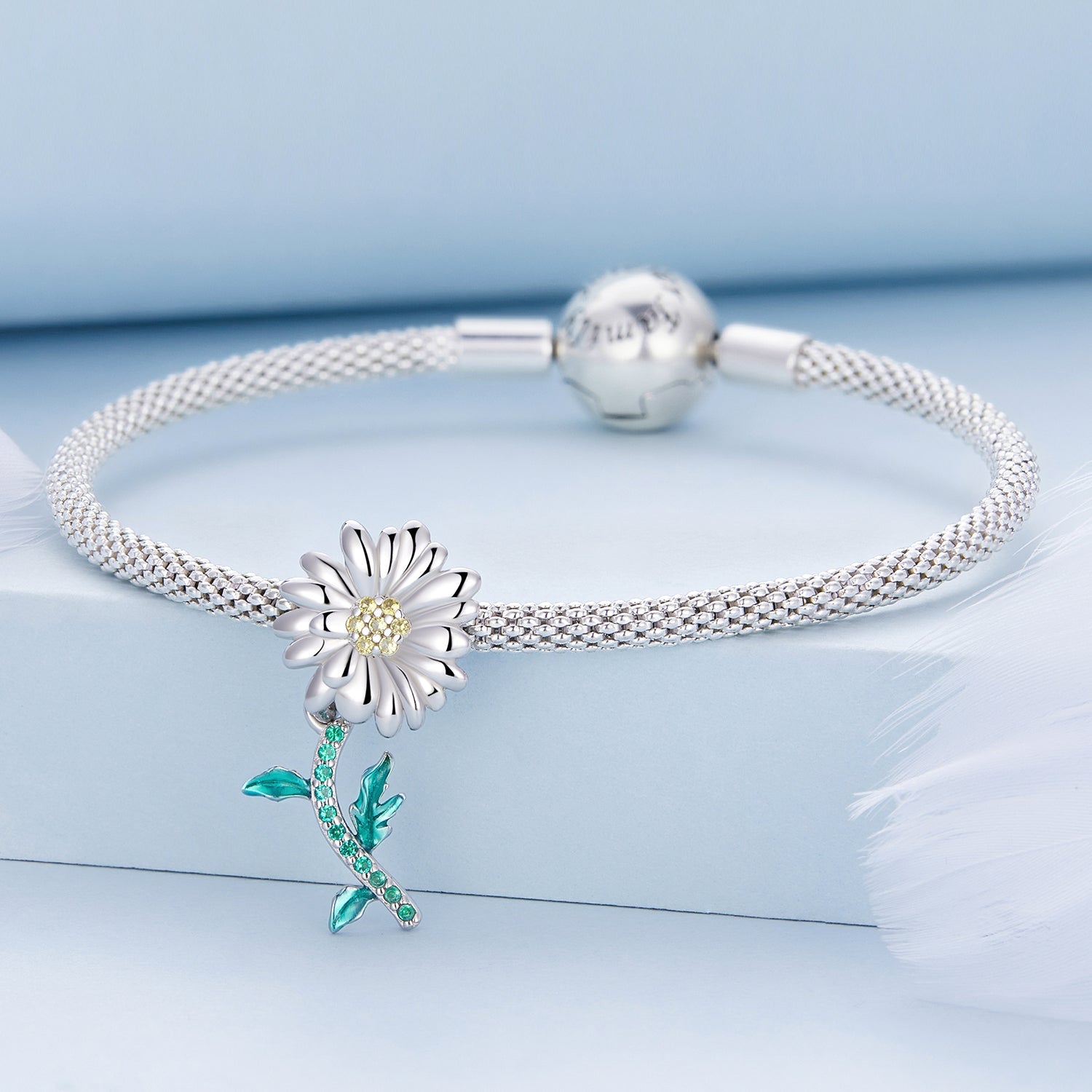 Silver Pendant Charm White Daisy CZ Dangle Charm For Sale - sursenso Charm