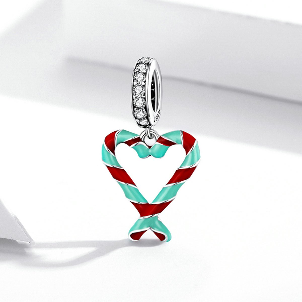 Silver Pendant Christmas Love Candy Canes CZ Dangle Charm For Sale - sursenso Pendant