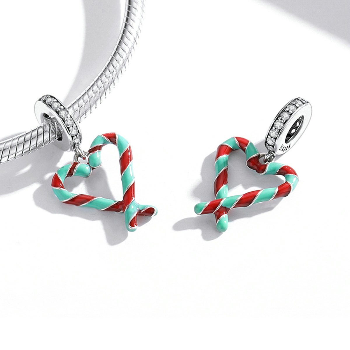 Silver Pendant Christmas Love Candy Canes CZ Dangle Charm For Sale - sursenso Pendant