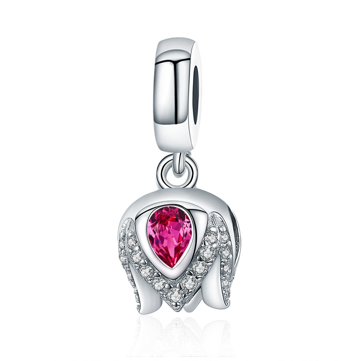 Silver Pendant Christmas Red Crystal Tulip CZ Dangle Charm For Sale - sursenso Pendant