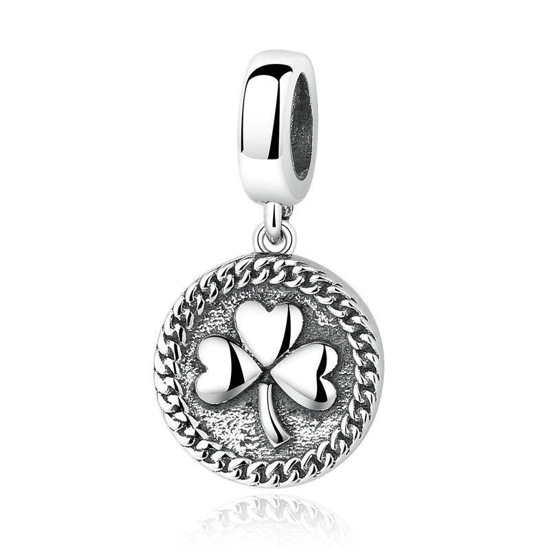 Silver Pendant Clover Round Dangle Charm For Sale - sursenso Pendant