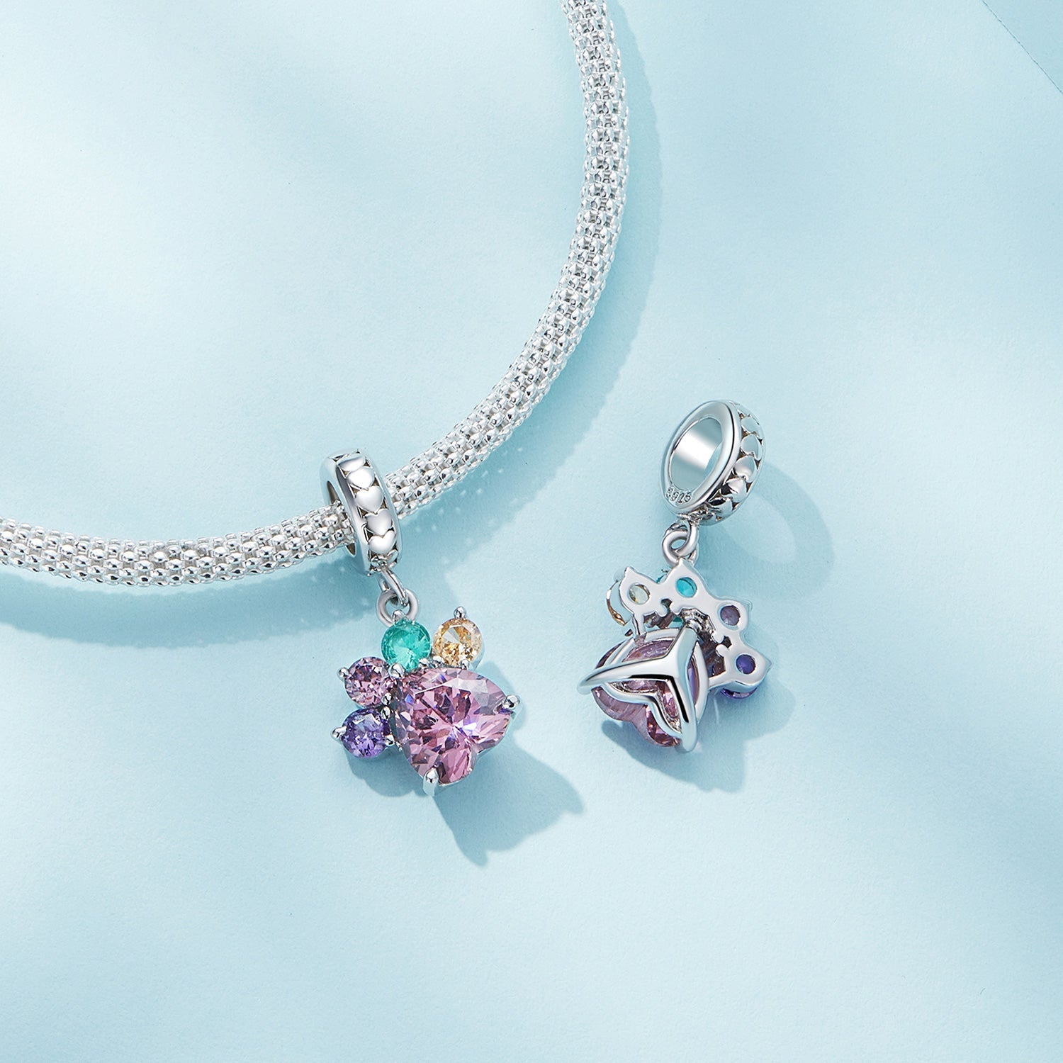 Silver Pendant Colorful Cute Paws CZ Dangle Charm For Sale - sursenso Pendant