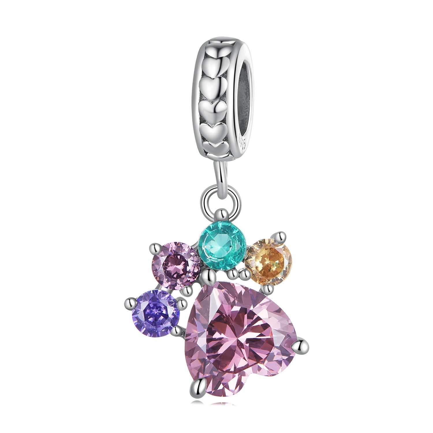 Silver Pendant Colorful Cute Paws CZ Dangle Charm For Sale - sursenso Pendant