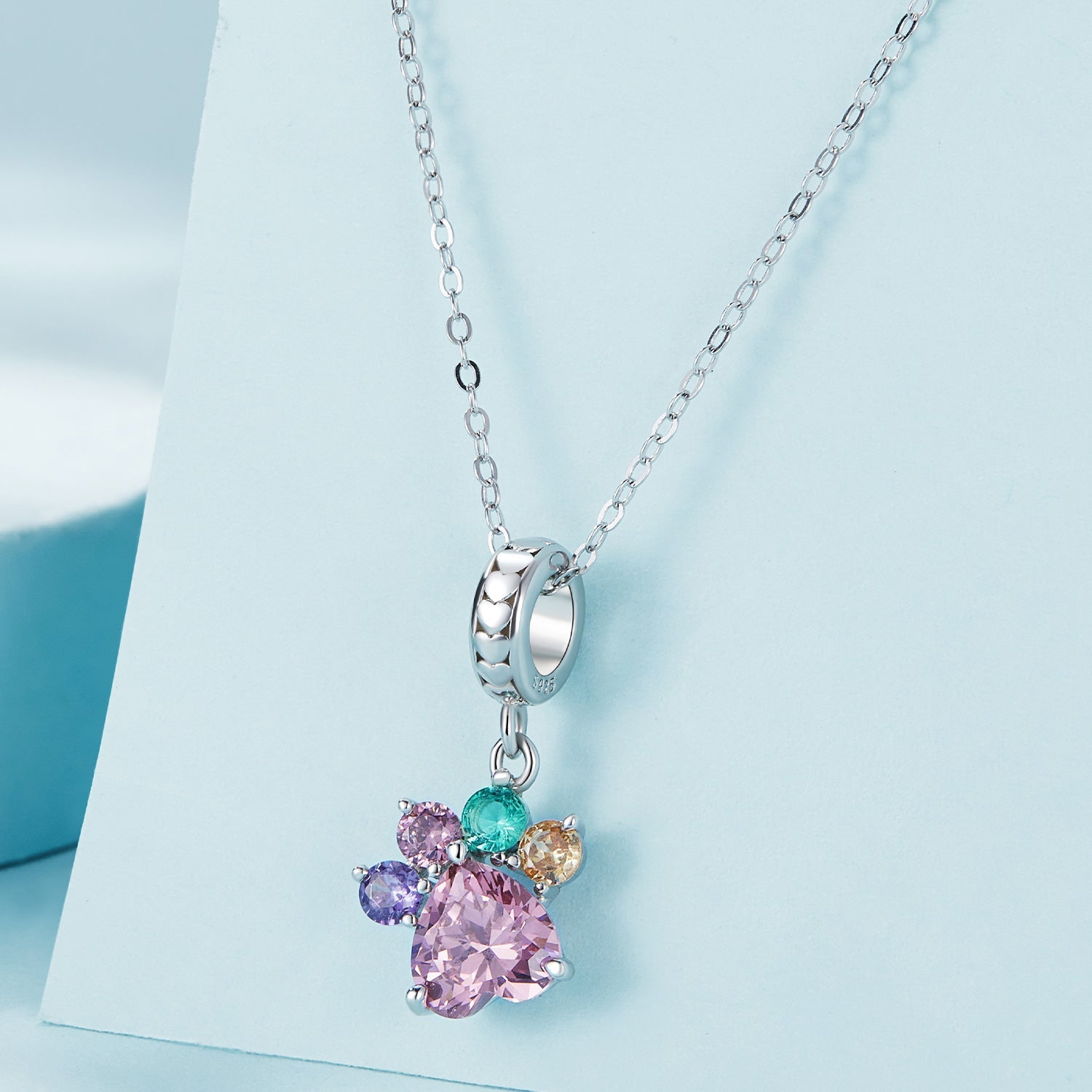 Silver Pendant Colorful Cute Paws CZ Dangle Charm For Sale - sursenso Pendant