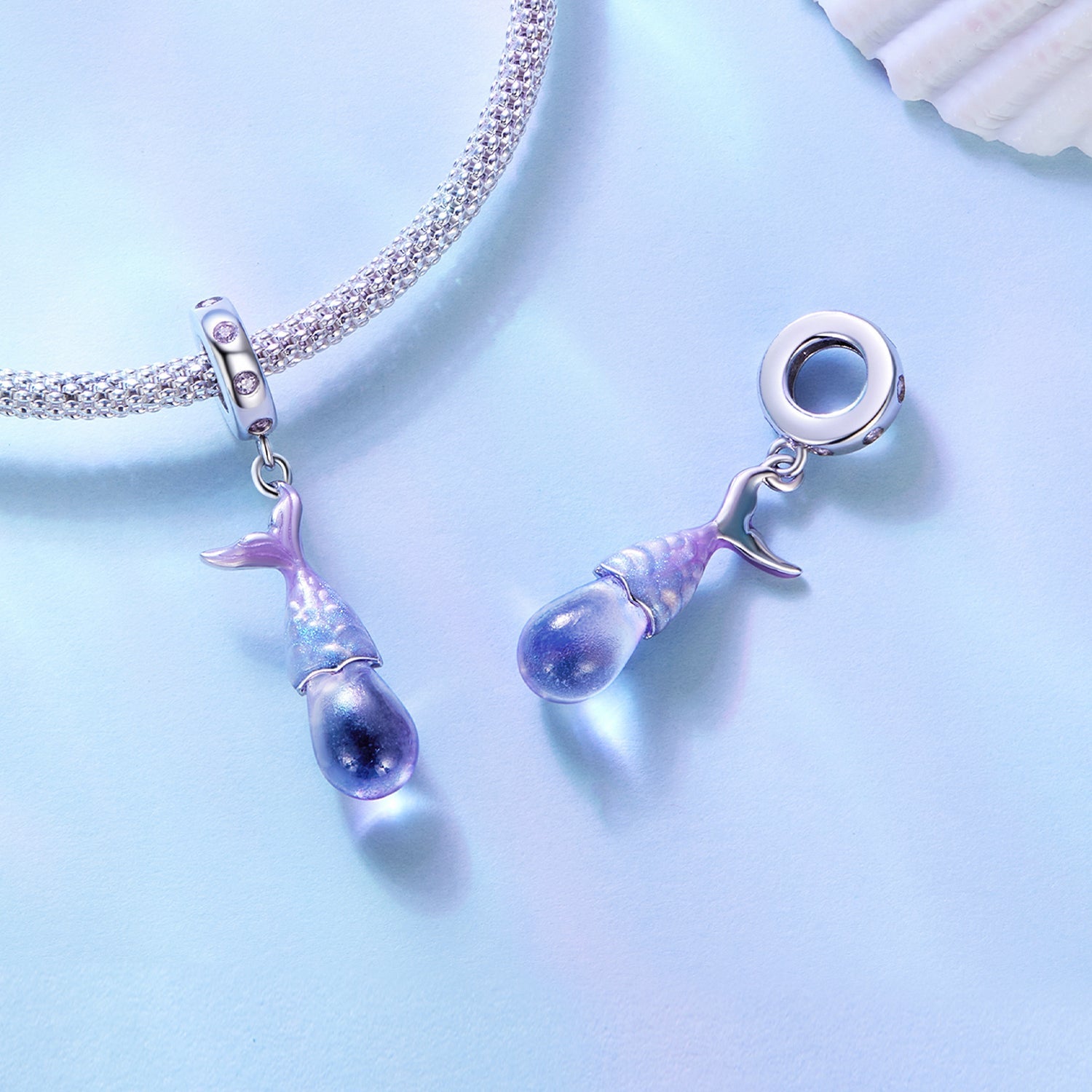 Silver Pendant Colorful Mermaid Tear CZ Dangle Charm For Sale - sursenso Pendant