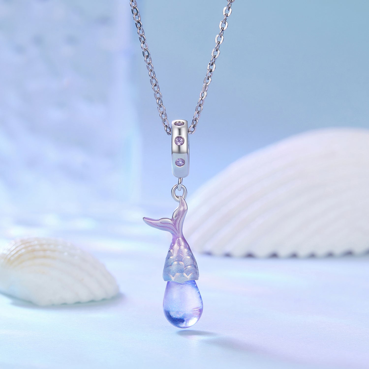 Silver Pendant Colorful Mermaid Tear CZ Dangle Charm For Sale - sursenso Pendant