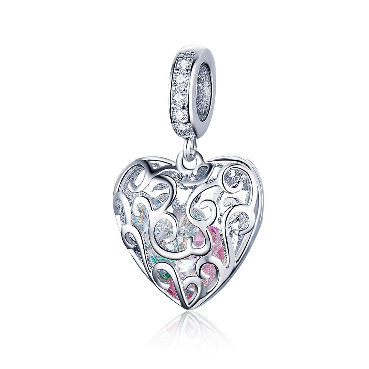 Silver Pendant Colourful Heart CZ Dangle Charm For Sale - sursenso Pendant