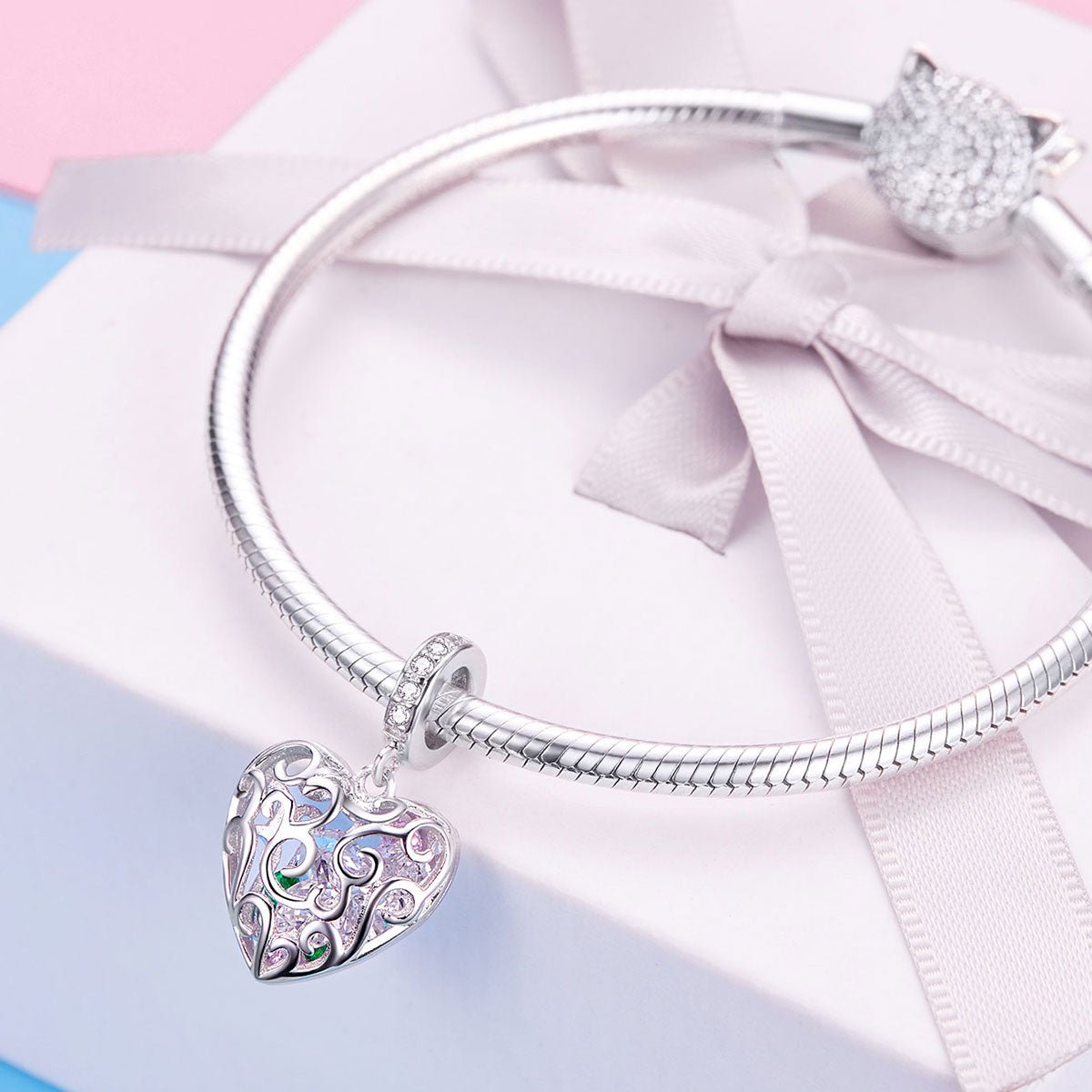 Silver Pendant Colourful Heart CZ Dangle Charm For Sale - sursenso Pendant
