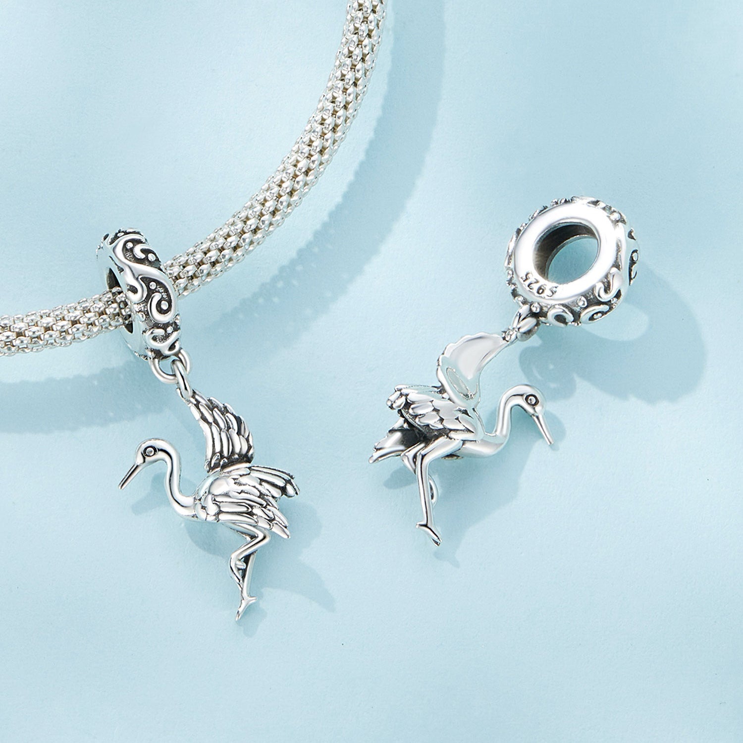 Silver Pendant Crane Dangle Charm For Sale - sursenso Pendant