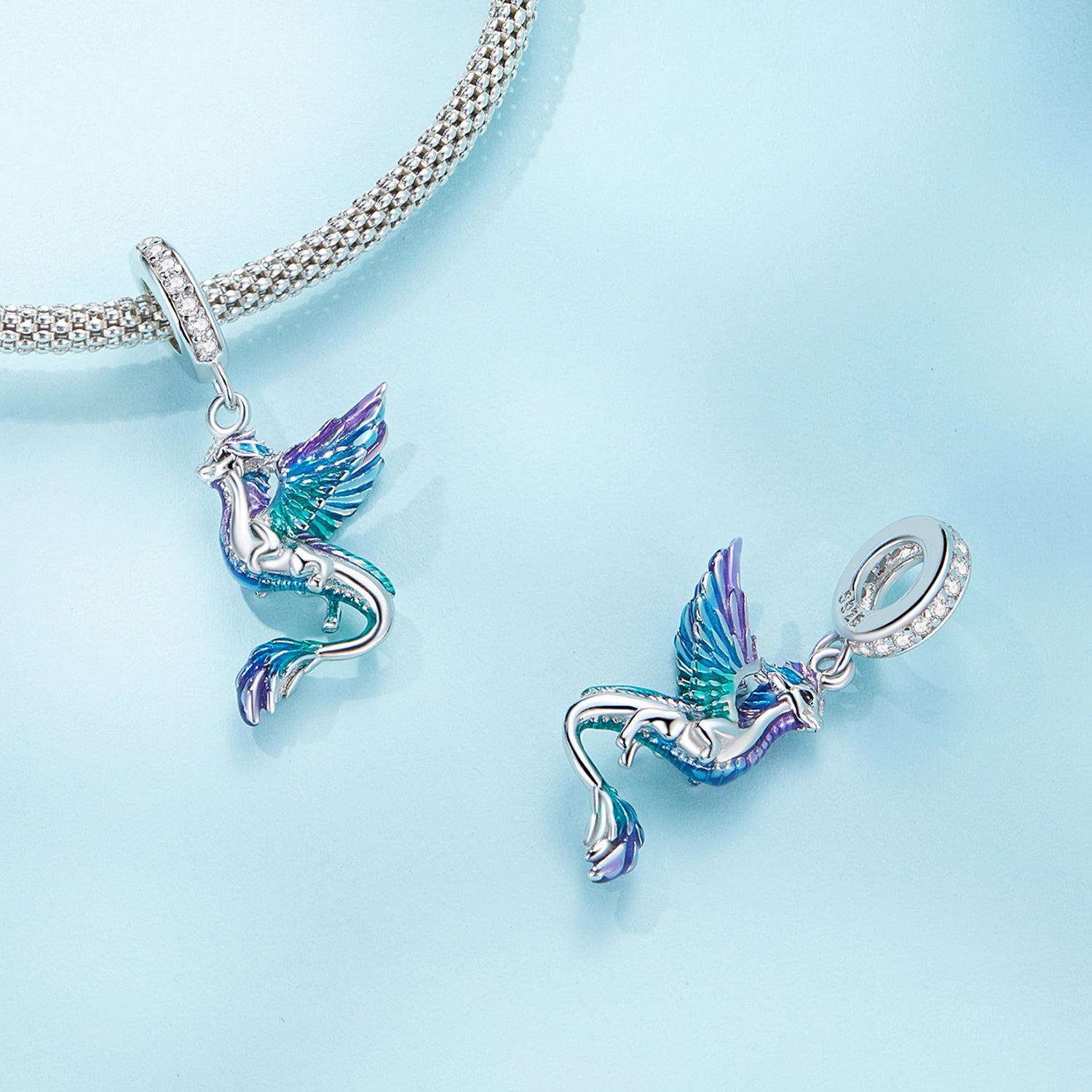 Silver Pendant Cute Flying Dragon CZ Dangle Charm For Sale - sursenso Pendant