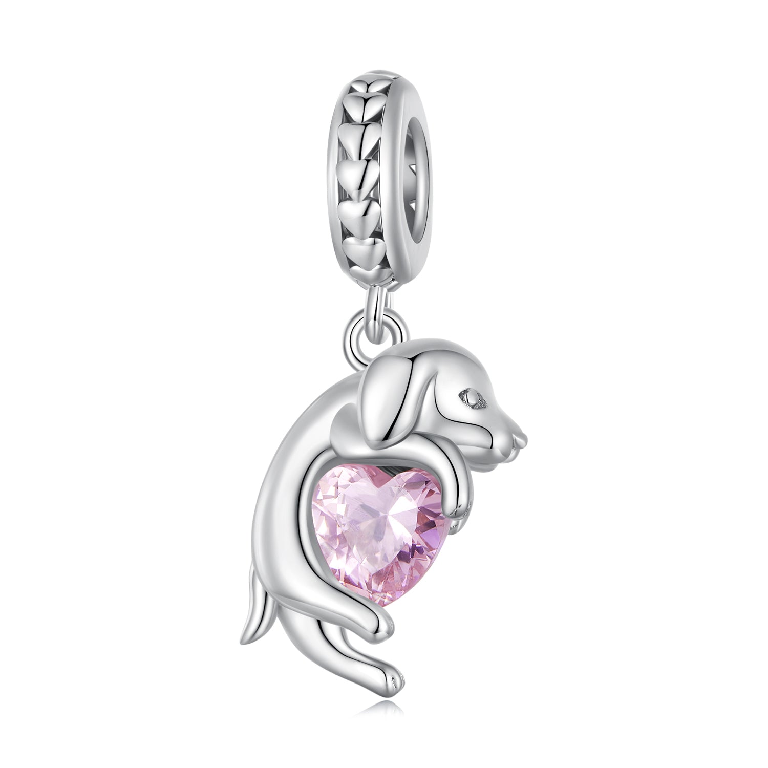 Silver Pendant Cute Golden Retriever Pink CZ Dangle Charm For Sale - sursenso Pendant