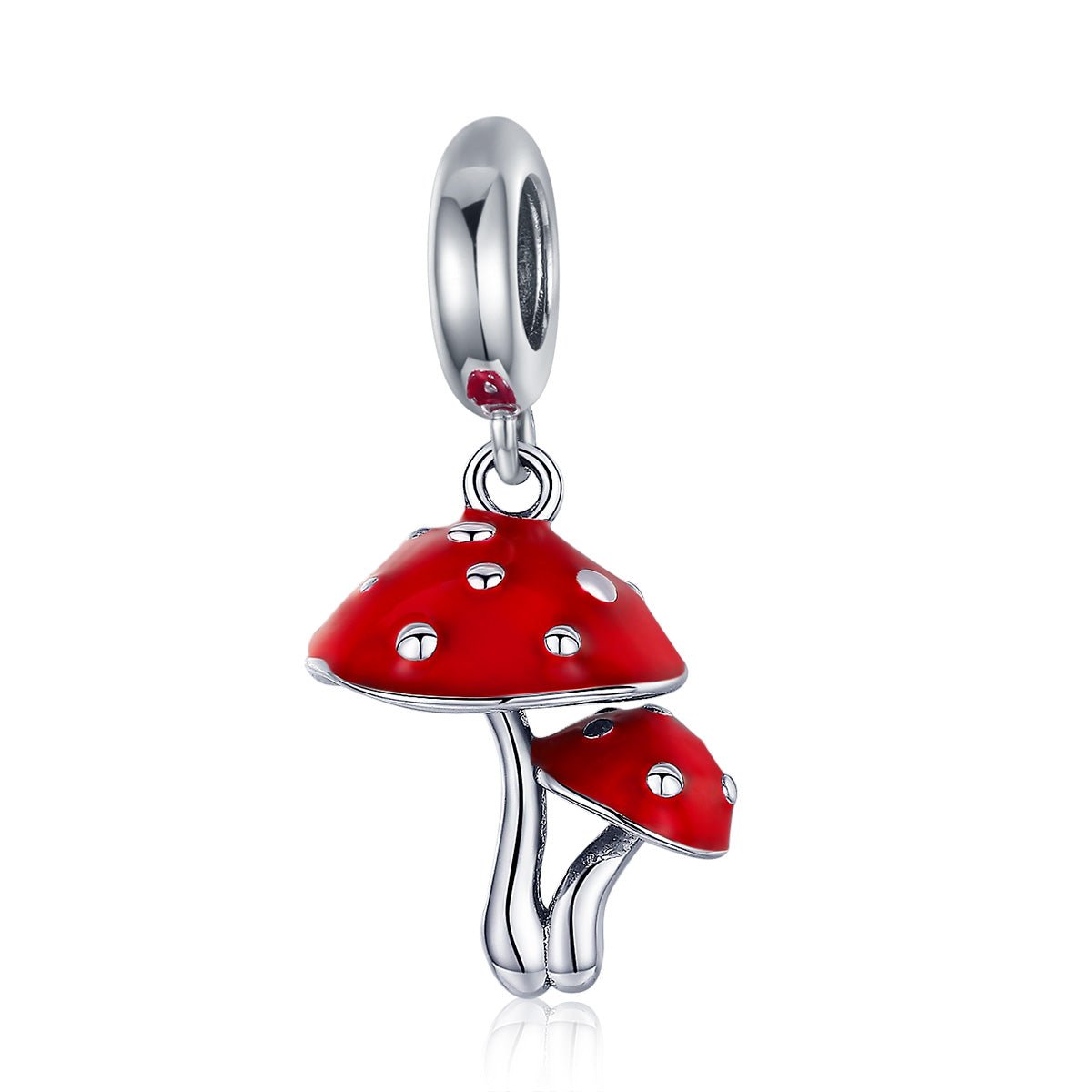 Silver Pendant Cute Mushroom Red Enamel Dangle Charm For Sale - sursenso Pendant