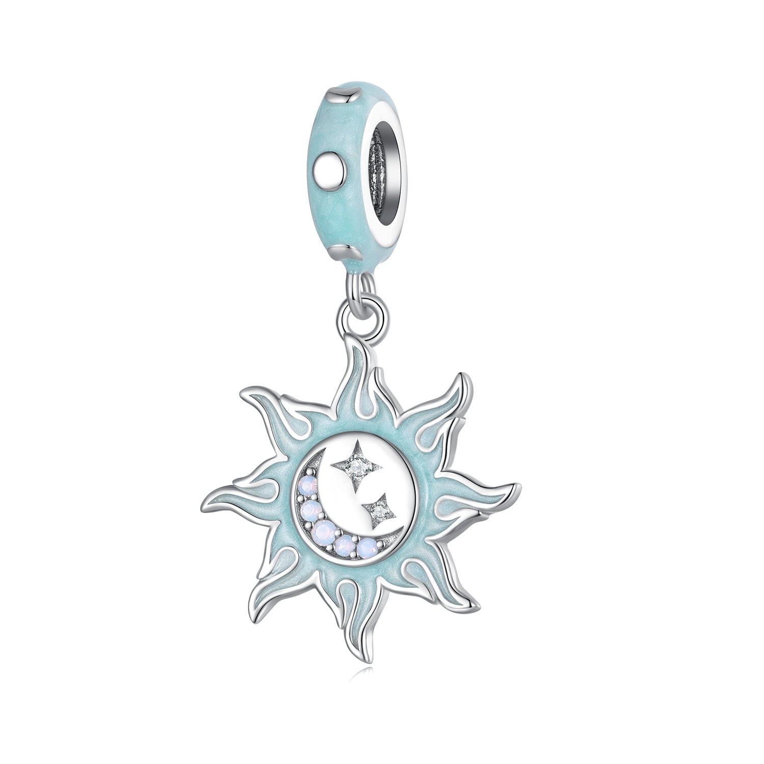 Silver Pendant Cyan Sun Moon Star CZ Dangle Charm For Sale - sursenso Pendant