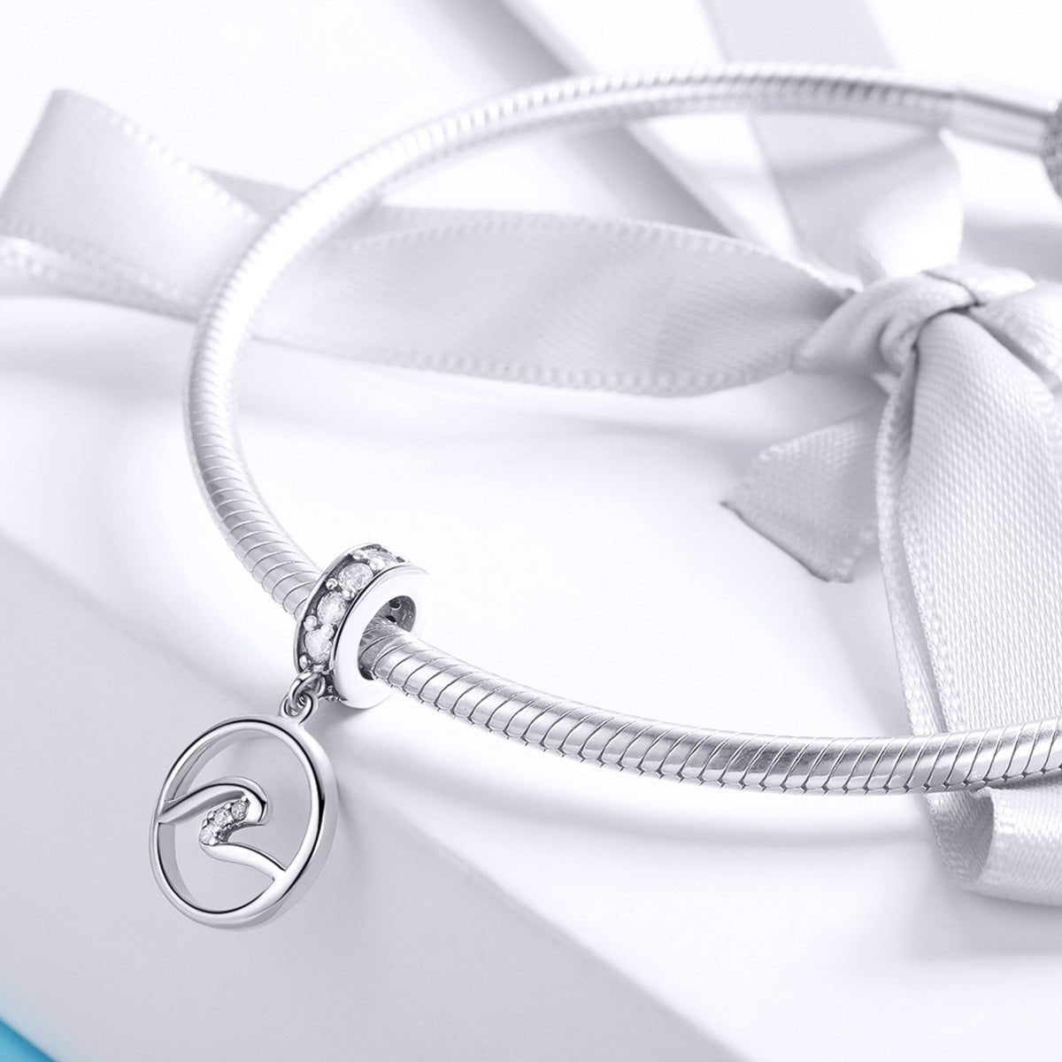 Silver Pendant Dazzling Waves CZ Dangle Charm For Sale - sursenso Pendant