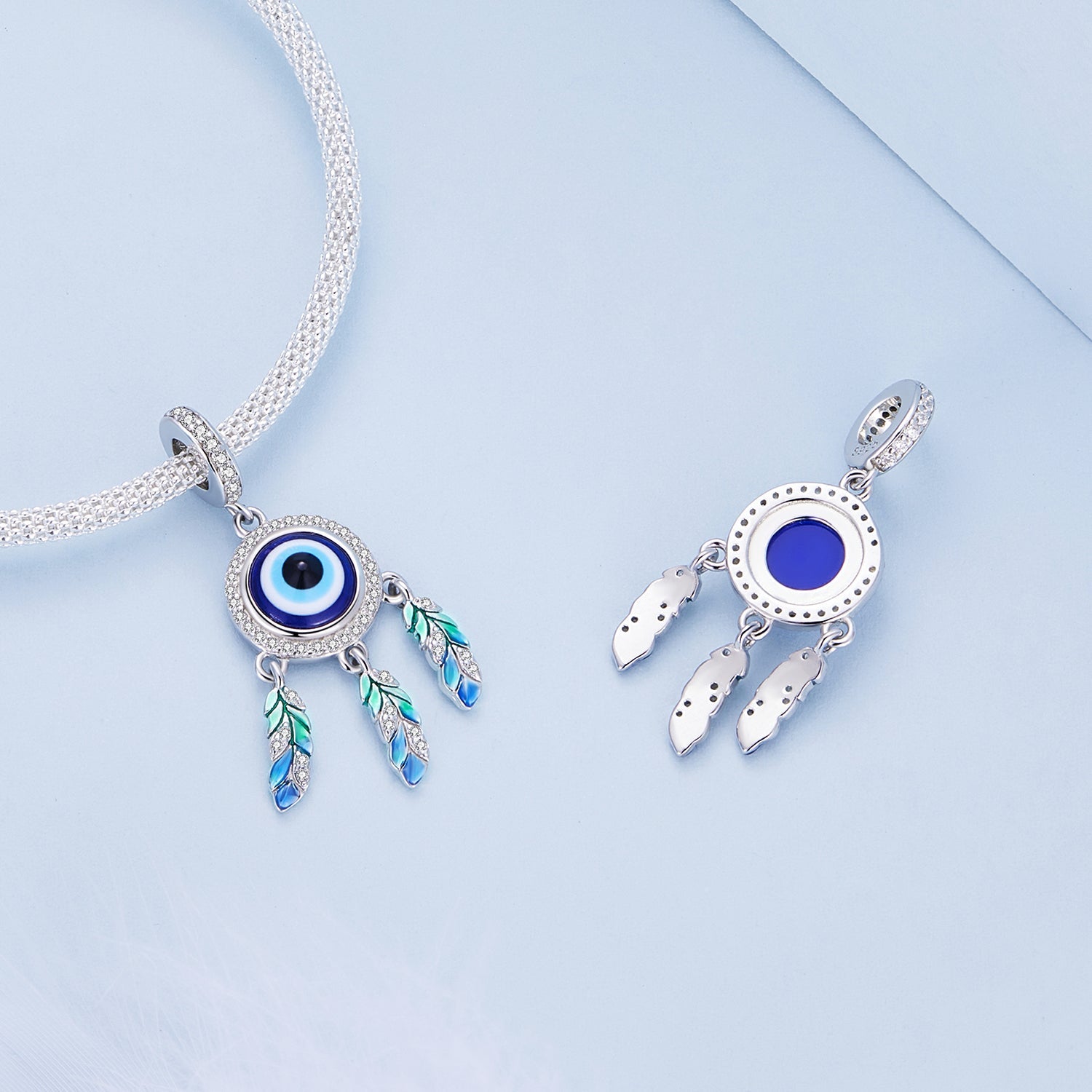 Silver Pendant Dream Catcher Eye of Devil CZ Dangle Charm For Sale - sursenso Pendant