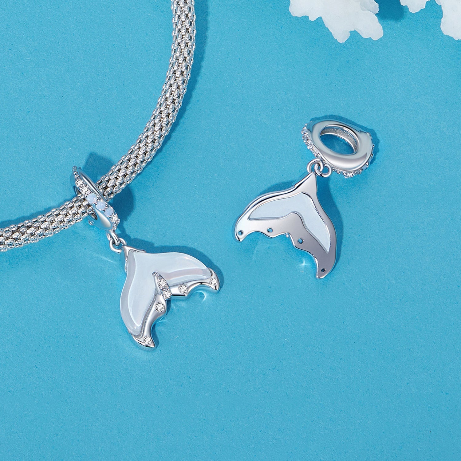 Silver Pendant Elegance Fish Tail CZ Dangle Charm For Sale - sursenso Pendant