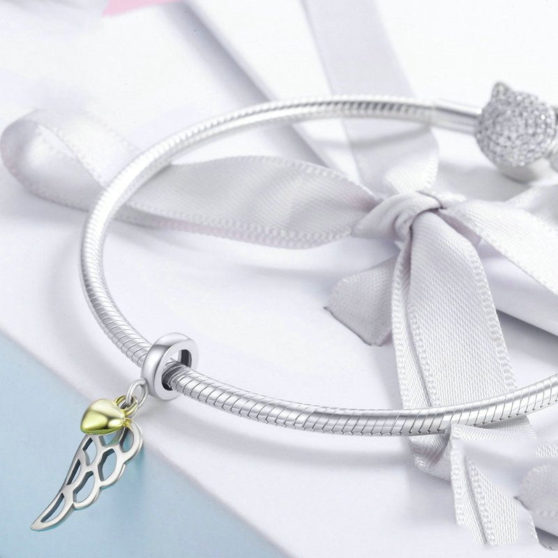 Silver Pendant Feathers Wings Gold Heart Dangle Charm For Sale - sursenso Pendant