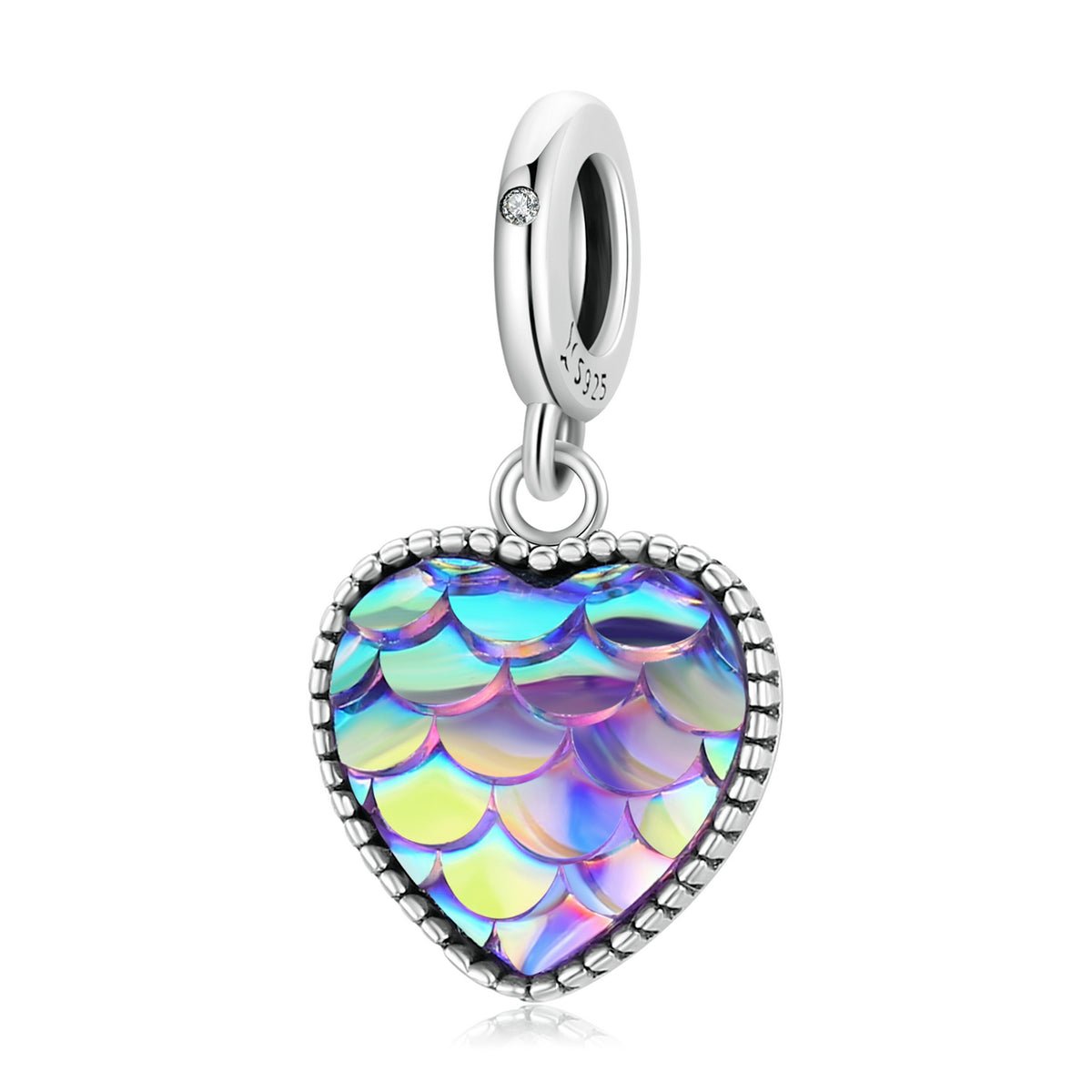 Silver Pendant Fish Scale Heart with Colored CZ Dangle Charm For Sale - sursenso Pendant