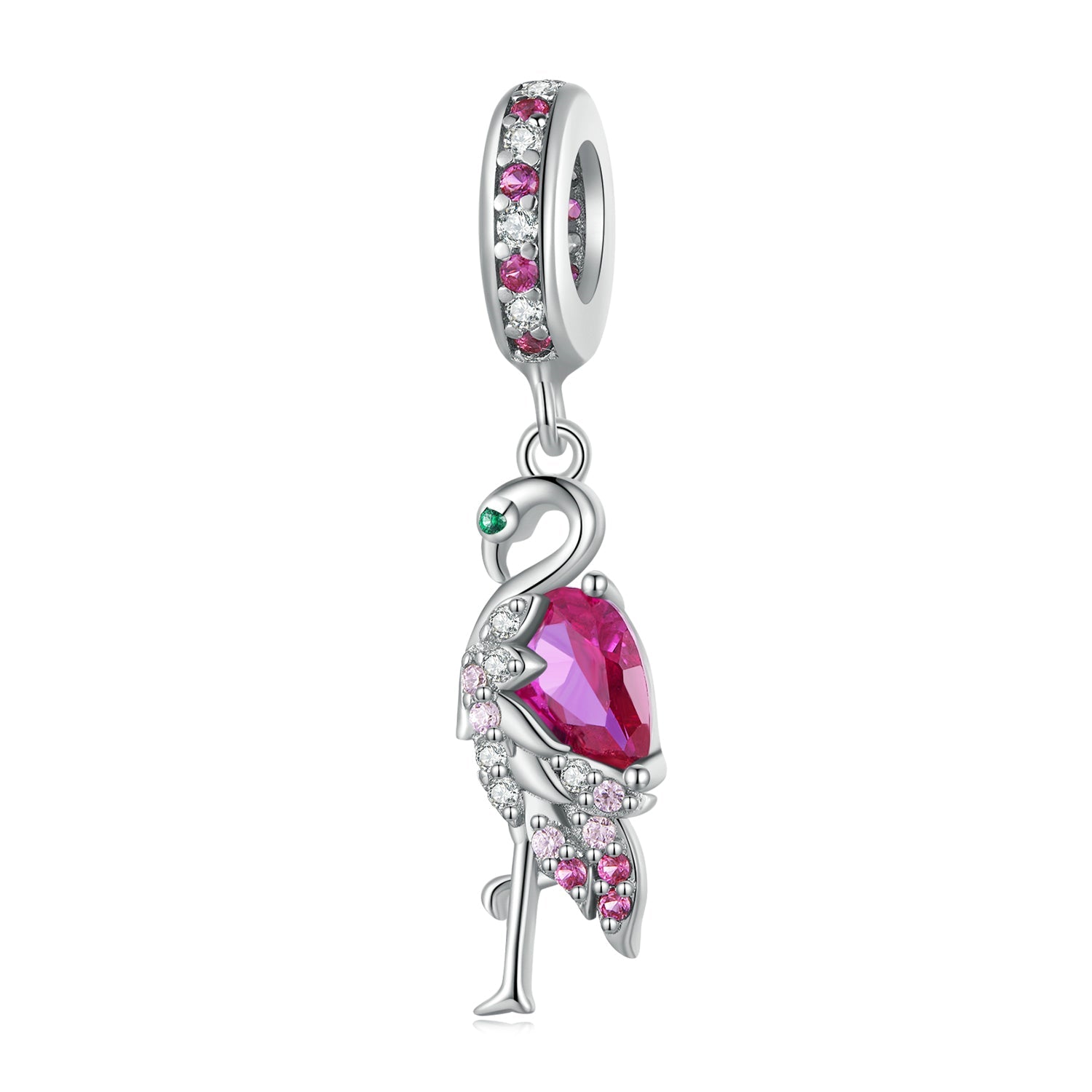 Silver Pendant Flamingo Pink CZ Dangle Charm For Sale - sursenso Pendant