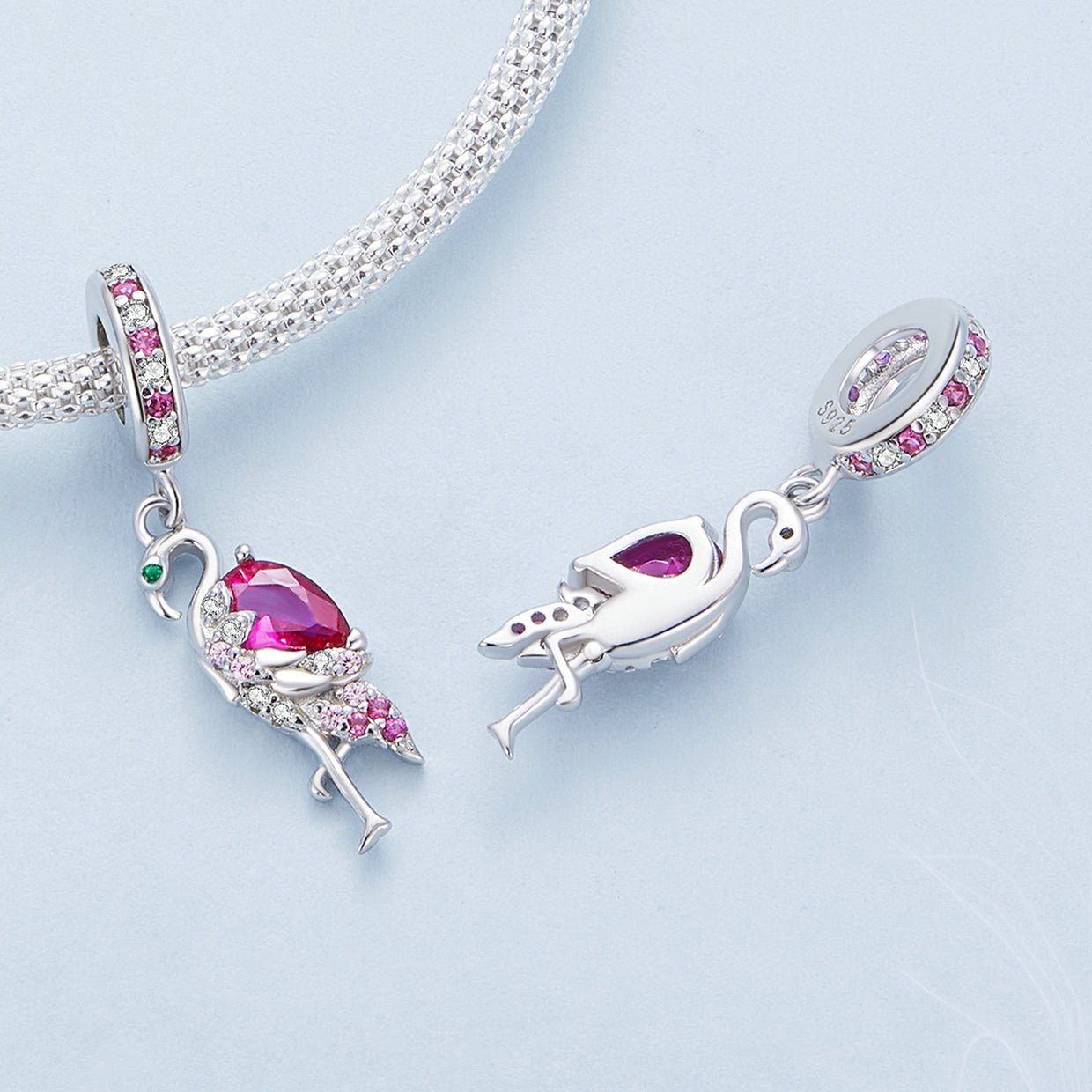 Silver Pendant Flamingo Pink CZ Dangle Charm For Sale - sursenso Pendant