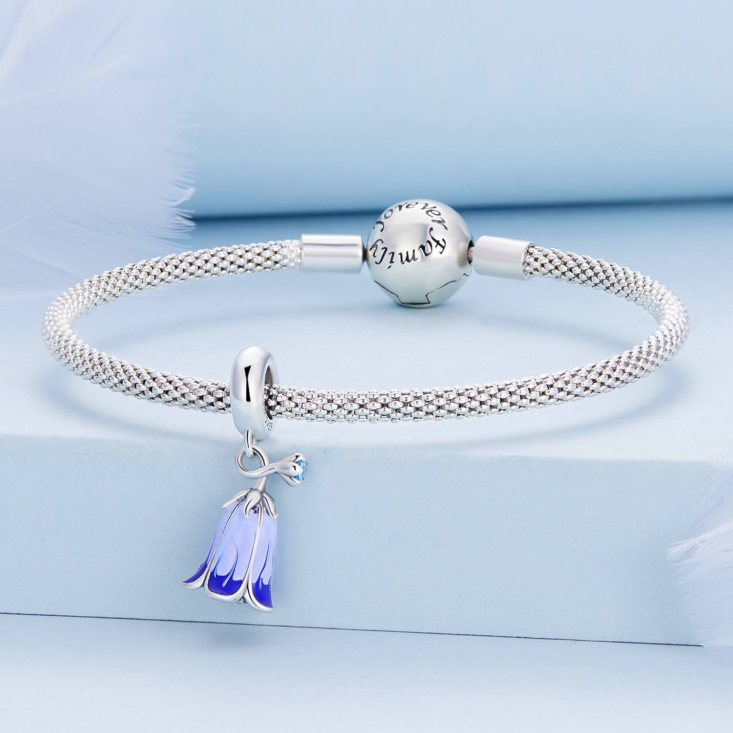 Silver Pendant Gentle Bluebell Flower CZ Dangle Charm For Sale - sursenso Pendant