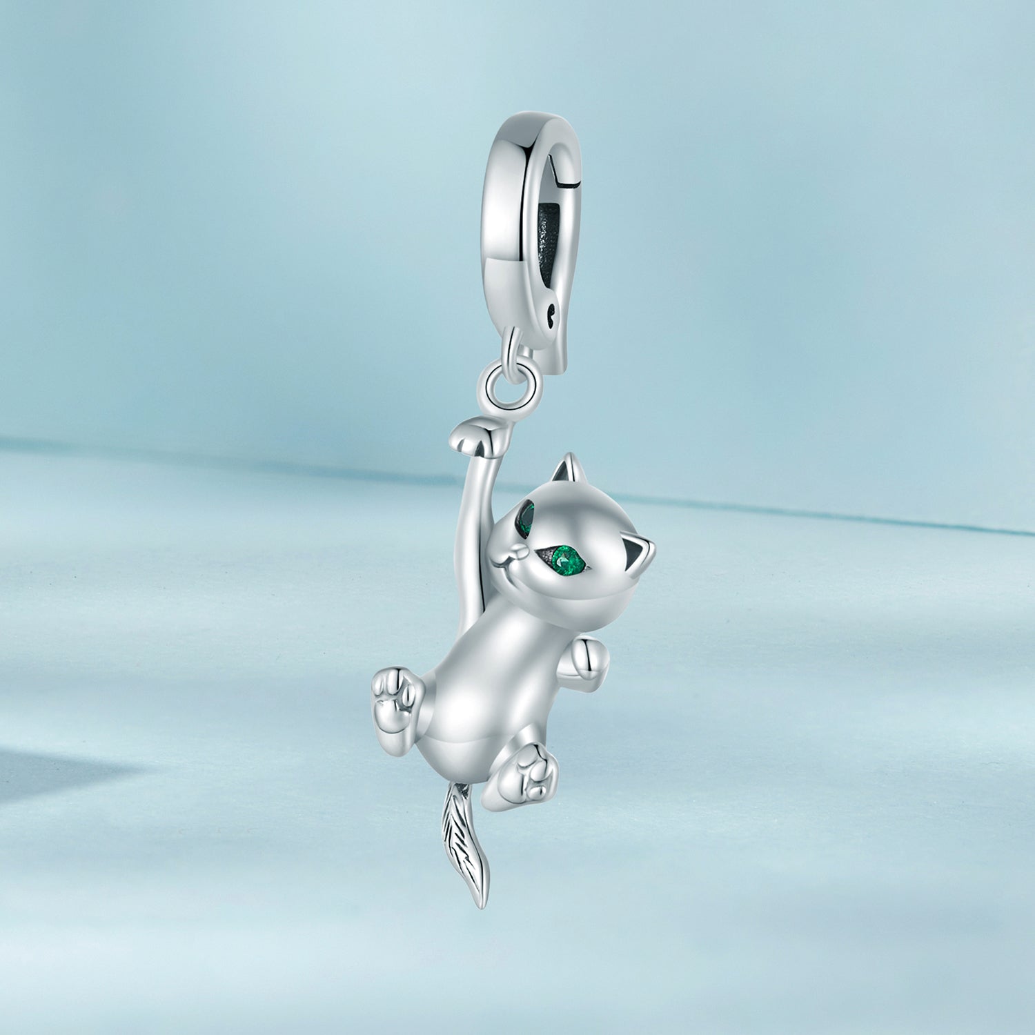 Silver Pendant Green Eyes Cat Dangle Charm For Sale - sursenso Pendant