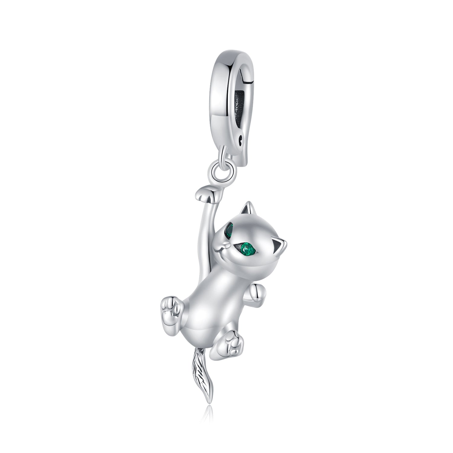 Silver Pendant Green Eyes Cat Dangle Charm For Sale - sursenso Pendant