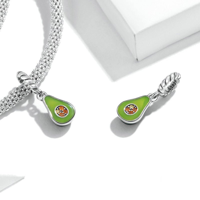 Silver Pendant Green Fresh Avocado Fruit CZ Dangle Charm For Sale - sursenso Pendant