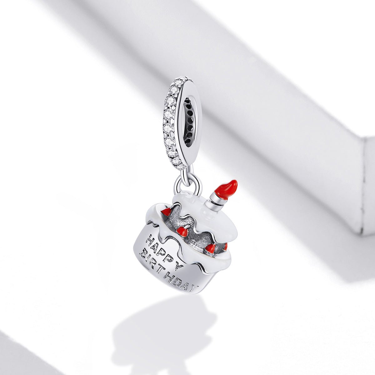 Silver Pendant Happy Birthday Cake CZ Dangle Charm For Sale - sursenso Pendant