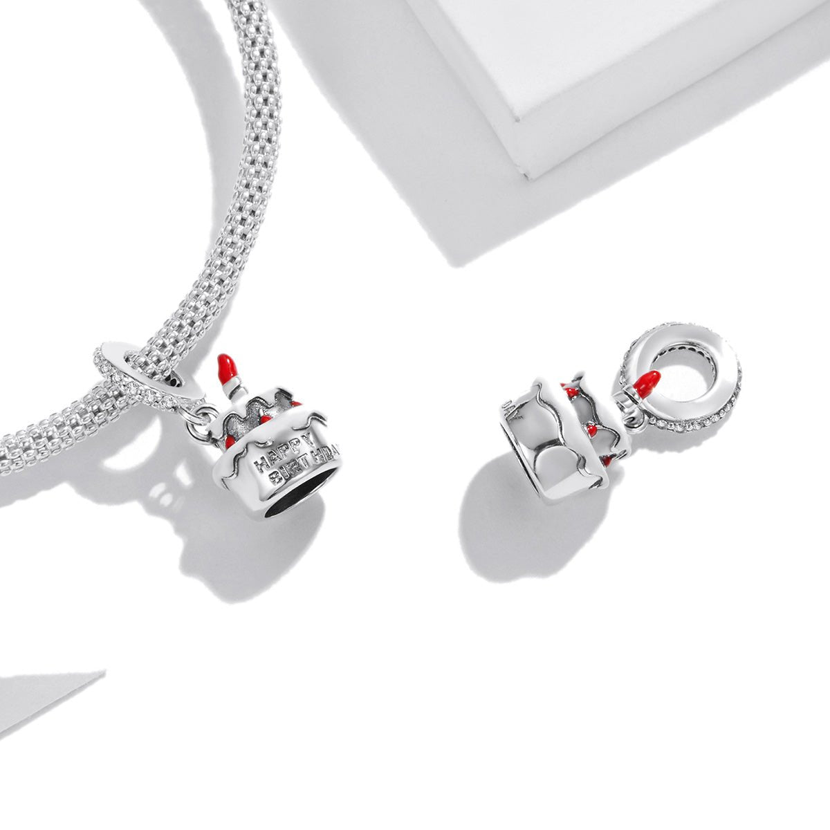 Silver Pendant Happy Birthday Cake CZ Dangle Charm For Sale - sursenso Pendant