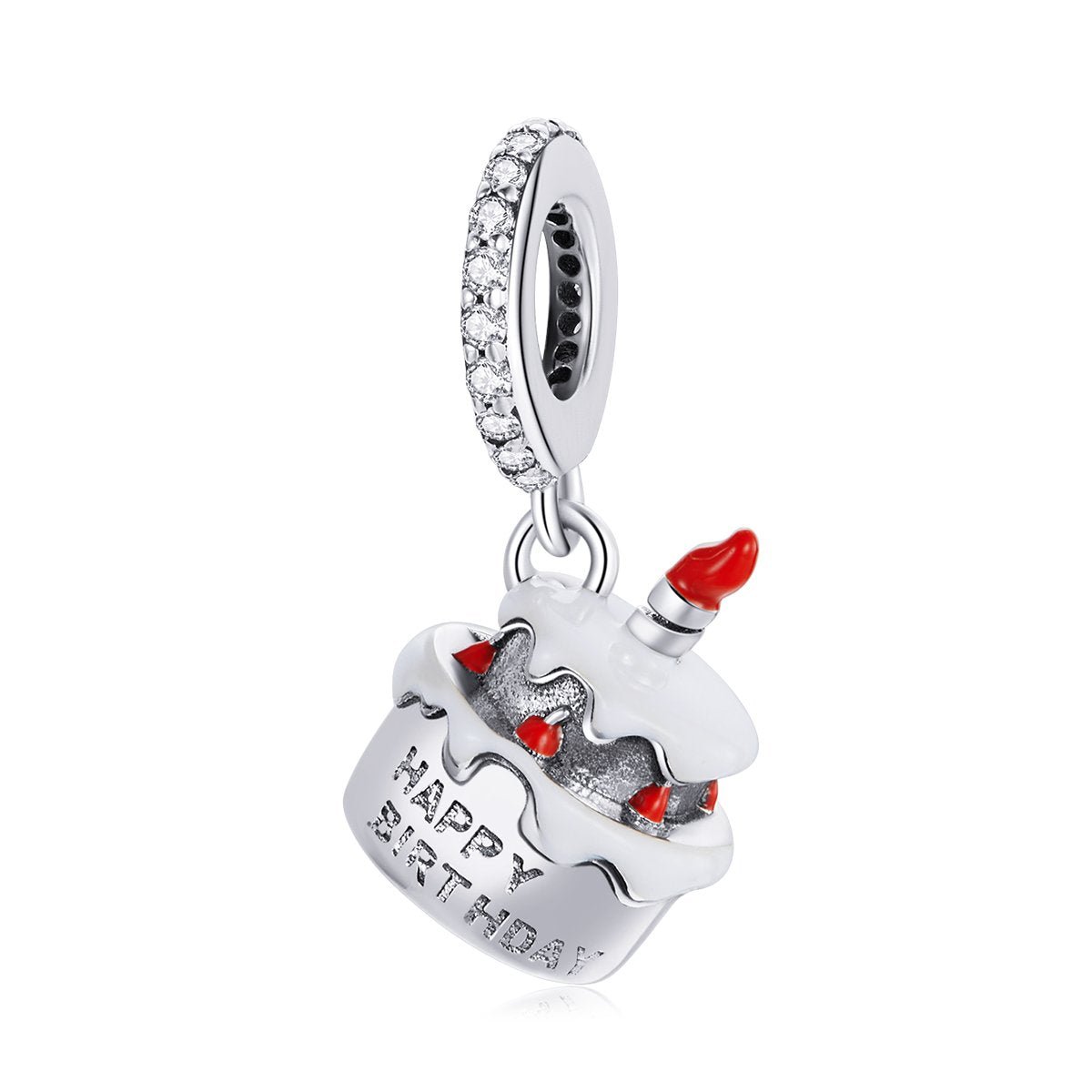 Silver Pendant Happy Birthday Cake CZ Dangle Charm For Sale - sursenso Pendant
