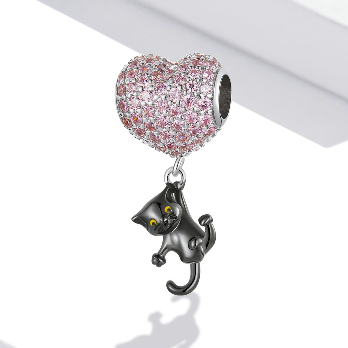 Silver Pendant Heart Balloon & Black Cat CZ Dangle Charm For Sale - sursenso Pendant