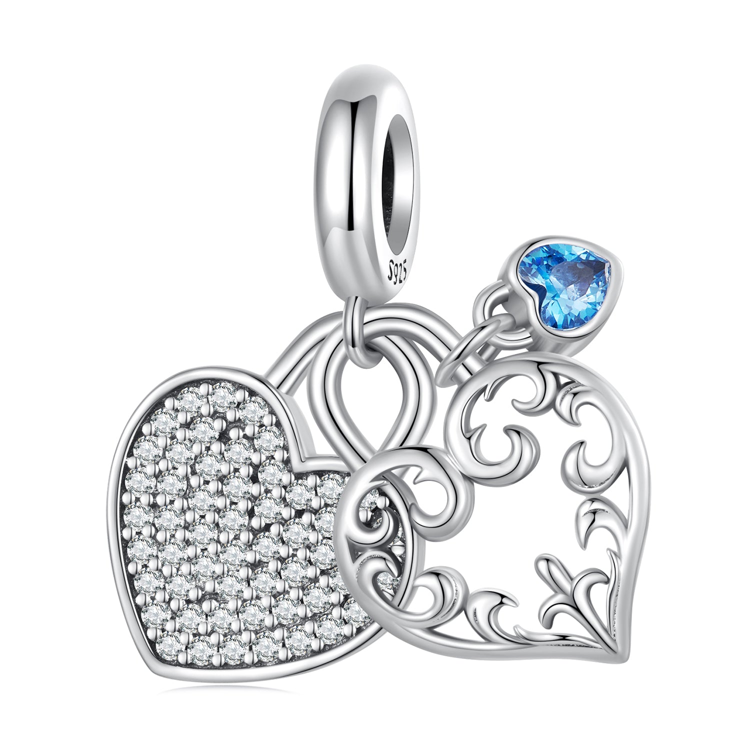 Silver Pendant Heart Lock Blue CZ Dangle Charm For Sale - sursenso Pendant