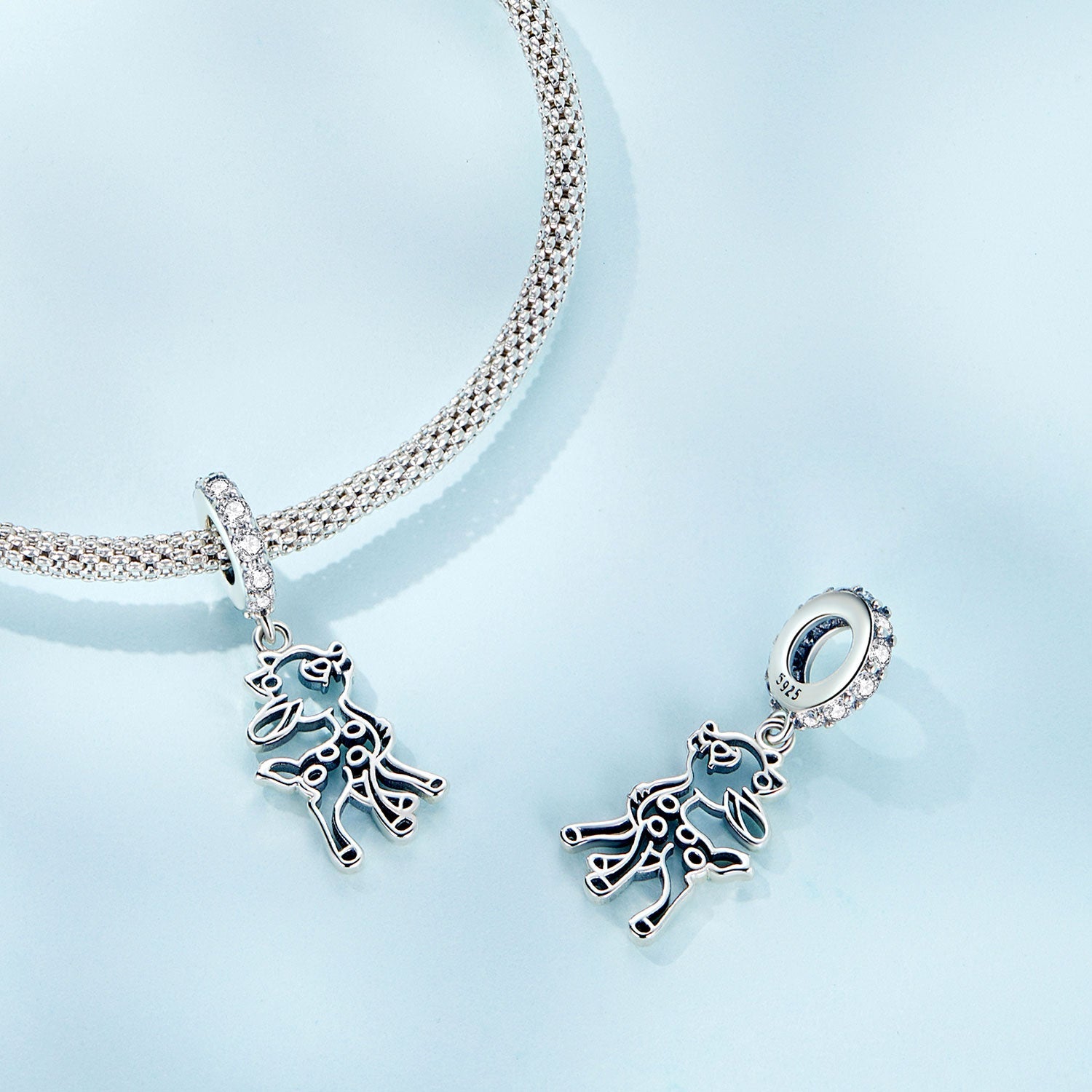 Silver Pendant Hollow Out Fawn CZ Dangle Charm For Sale - sursenso Pendant