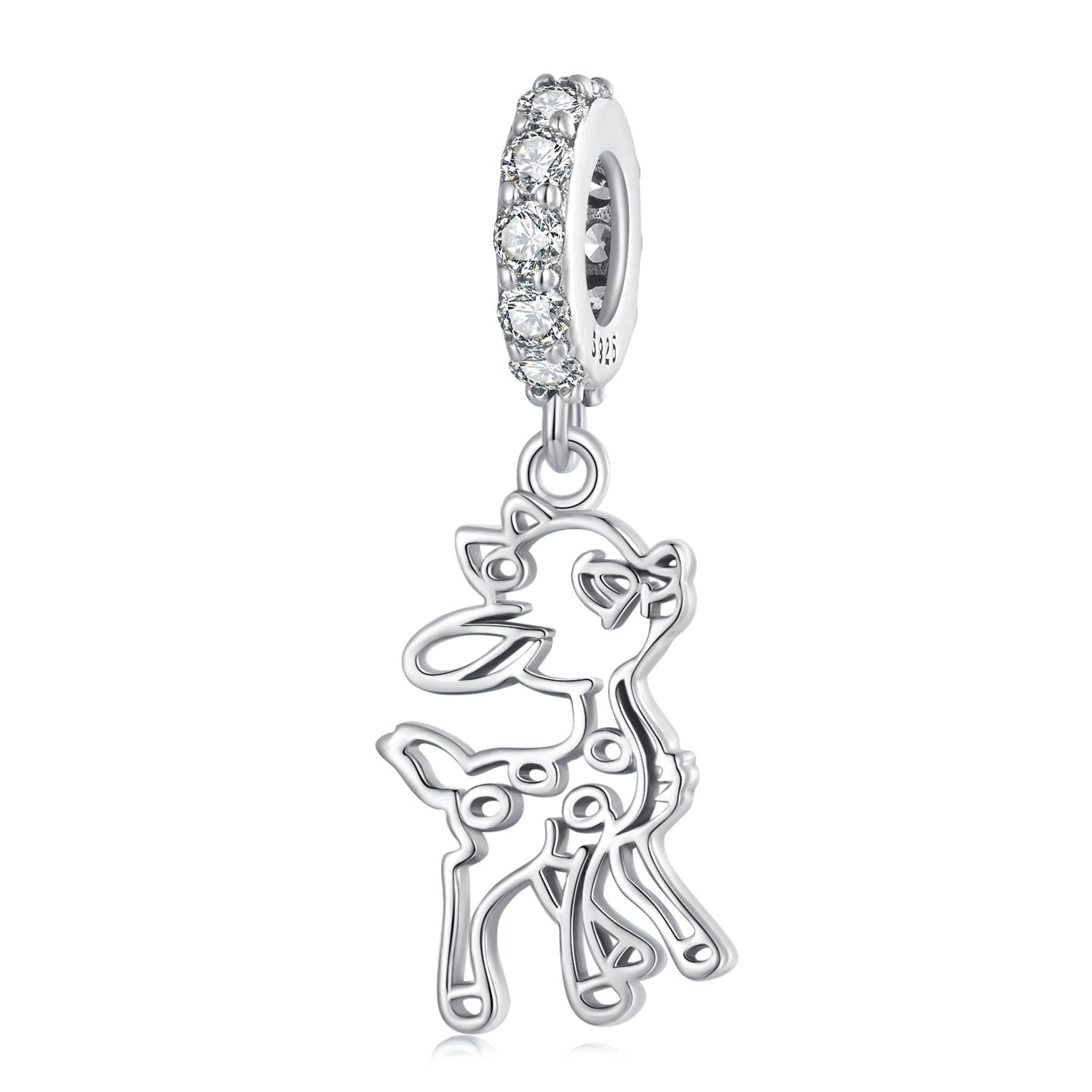 Silver Pendant Hollow Out Fawn CZ Dangle Charm For Sale - sursenso Pendant