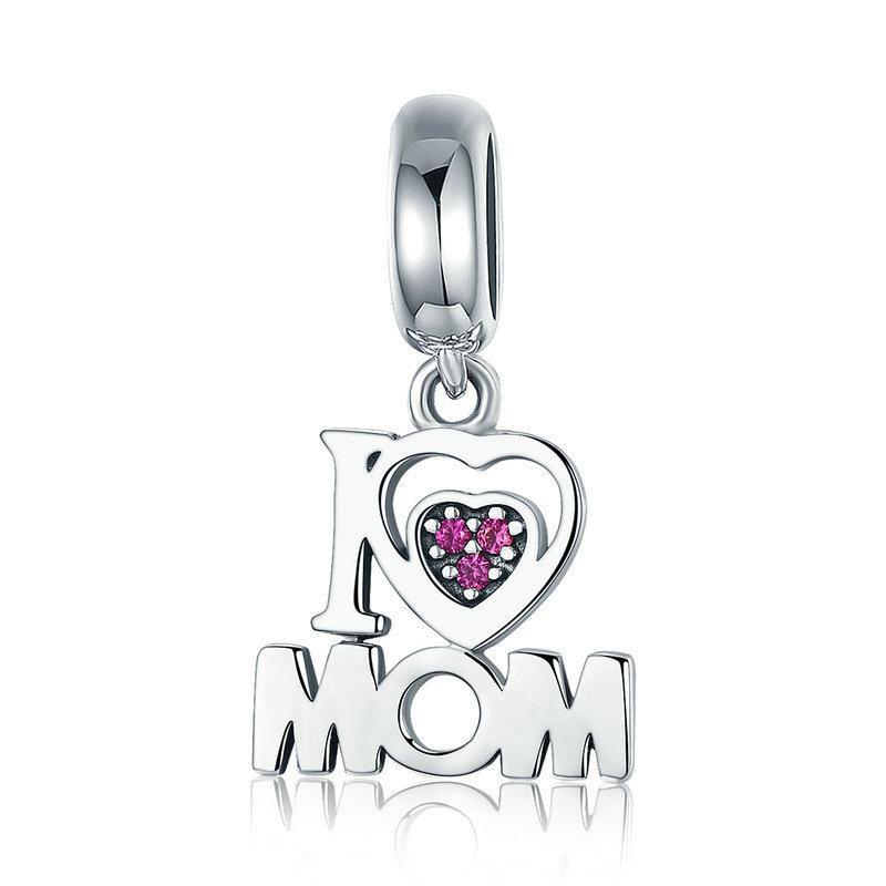 Silver Pendant I Love Mom Letter CZ Dangle Charm For Sale - sursenso Pendant