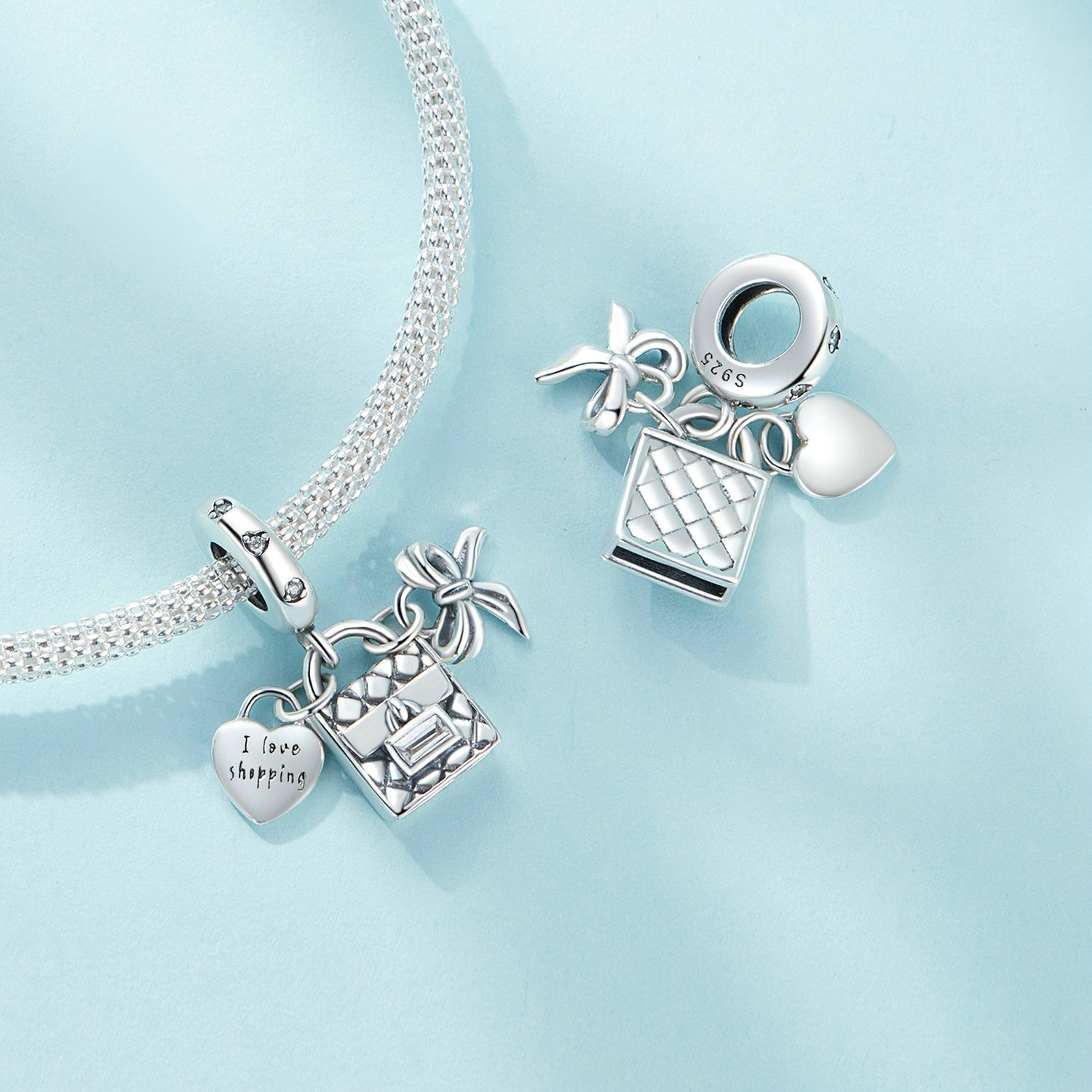 Silver Pendant I Love Shopping Dangle Charm For Sale - sursenso Pendant