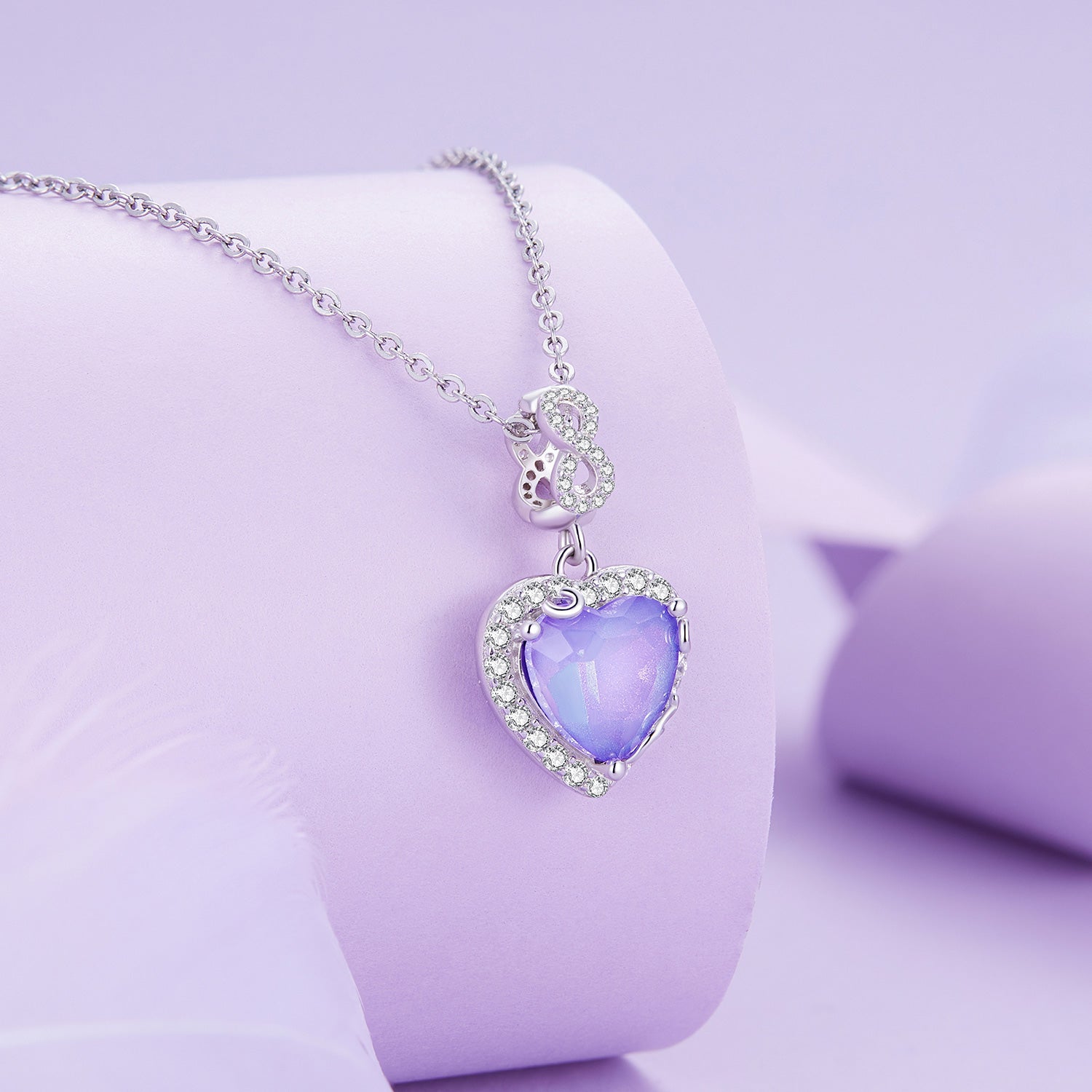 Silver Pendant Infinite Blue Heart Glass CZ Dangle Charm For Sale - sursenso Pendant