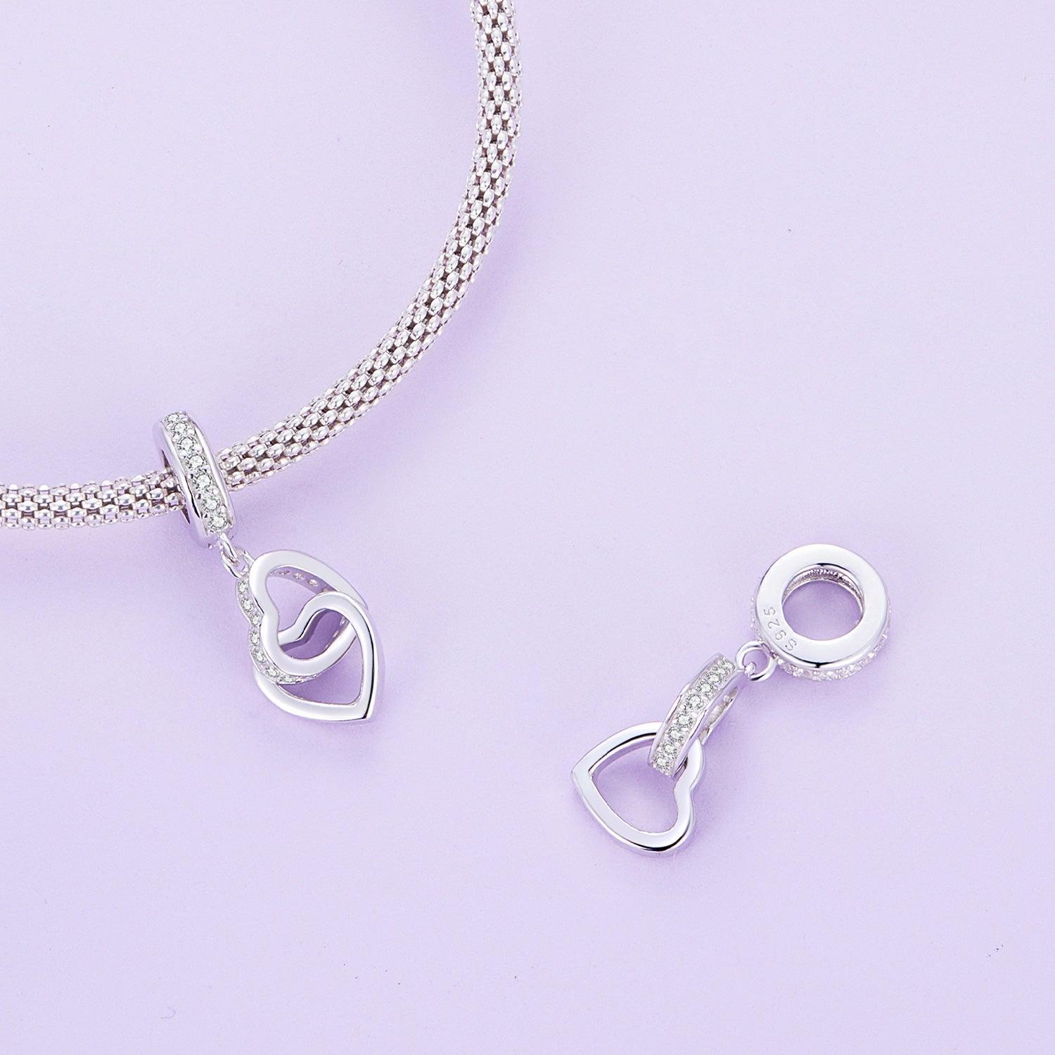 Silver Pendant Interlocking Heart CZ Dangle Charm For Sale - sursenso Pendant