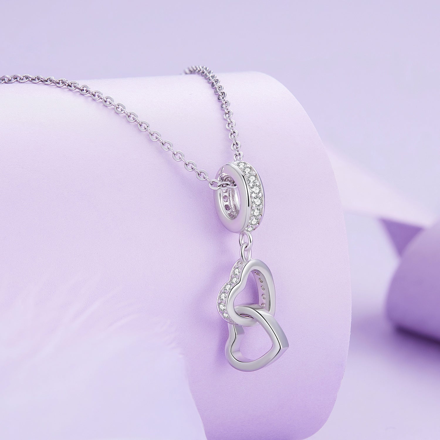 Silver Pendant Interlocking Heart CZ Dangle Charm For Sale - sursenso Pendant