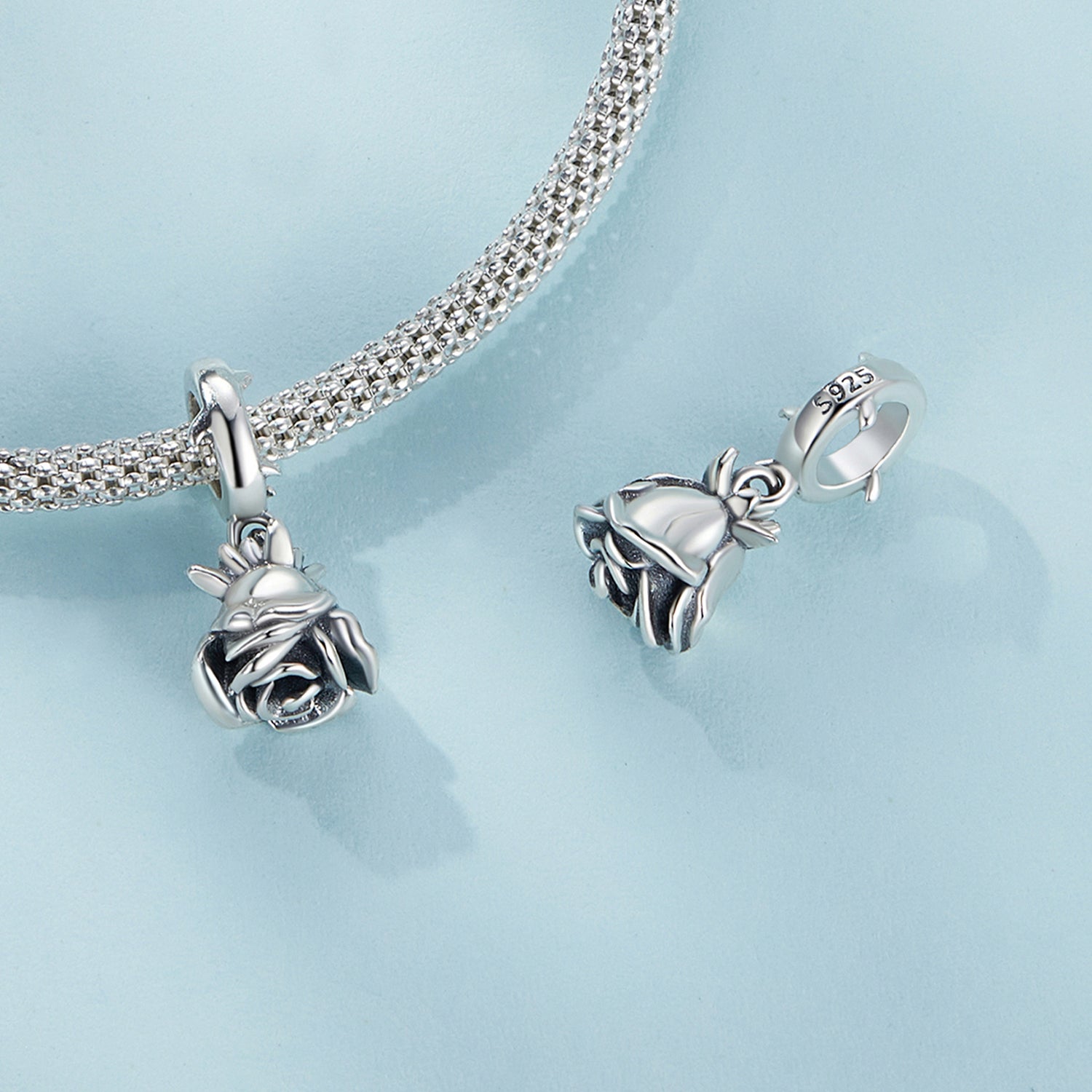 Silver Pendant Inverted Rose Dangle Charm For Sale - sursenso Pendant