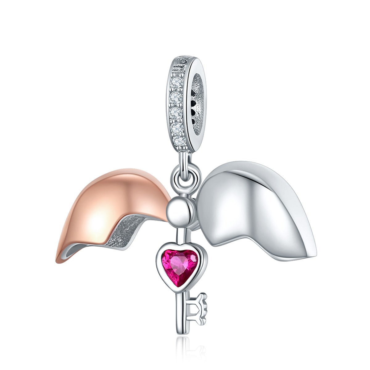 Silver Pendant Key Of Heart Open & Close CZ Dangle Charm For Sale - sursenso Pendant