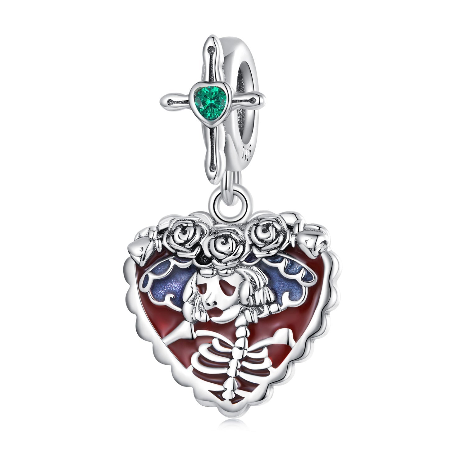 Silver Pendant Lady Skull CZ Dangle Charm For Sale - sursenso Pendant