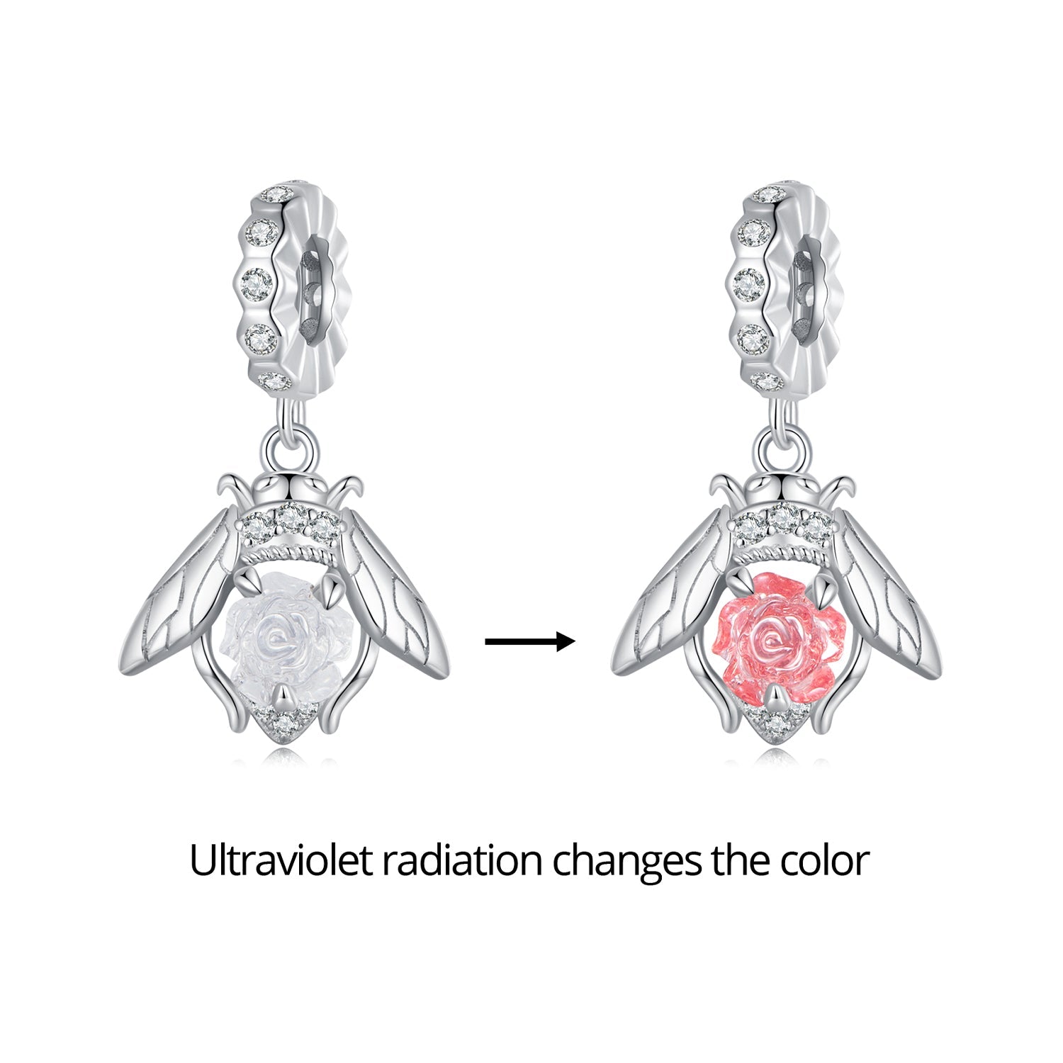 Silver Pendant Light Sense Bee Rose CZ Dangle Charm For Sale - sursenso Pendant