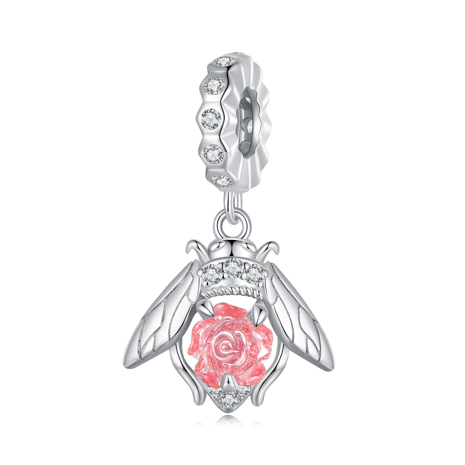 Silver Pendant Light Sense Bee Rose CZ Dangle Charm For Sale - sursenso Pendant