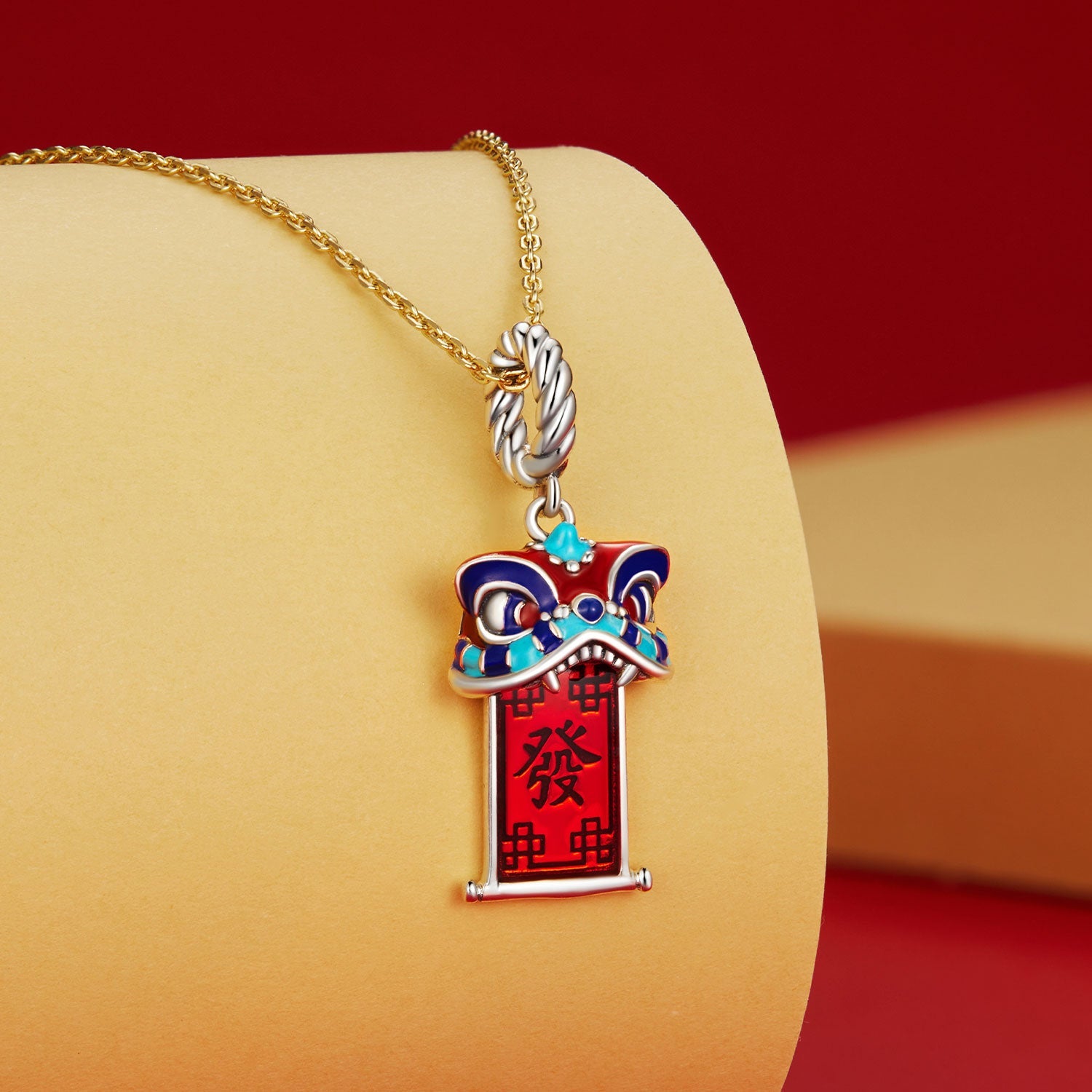 Silver Pendant Lion Dance Couplets Fortune Dangle Charm For Sale - sursenso Pendant