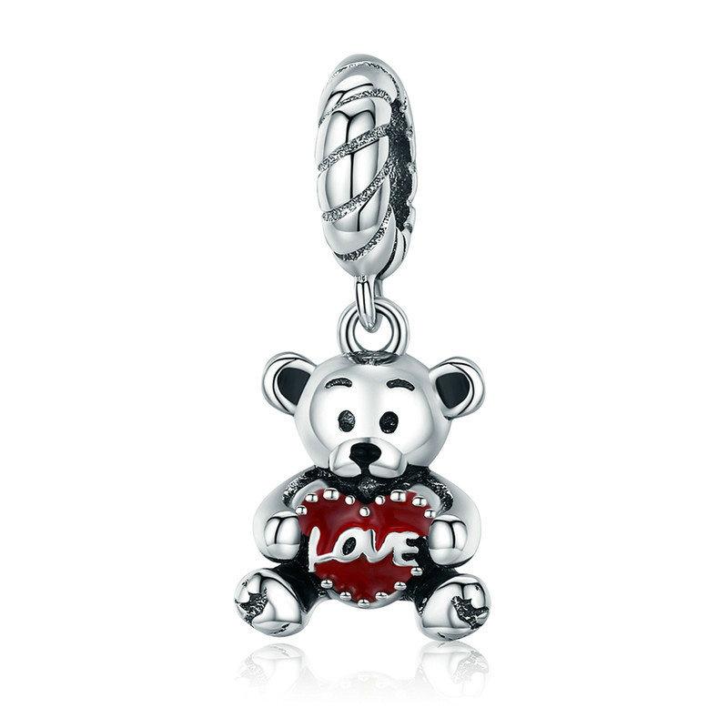 Silver Pendant Little Bear with Love Hug Dangle Charm For Sale - sursenso Pendant