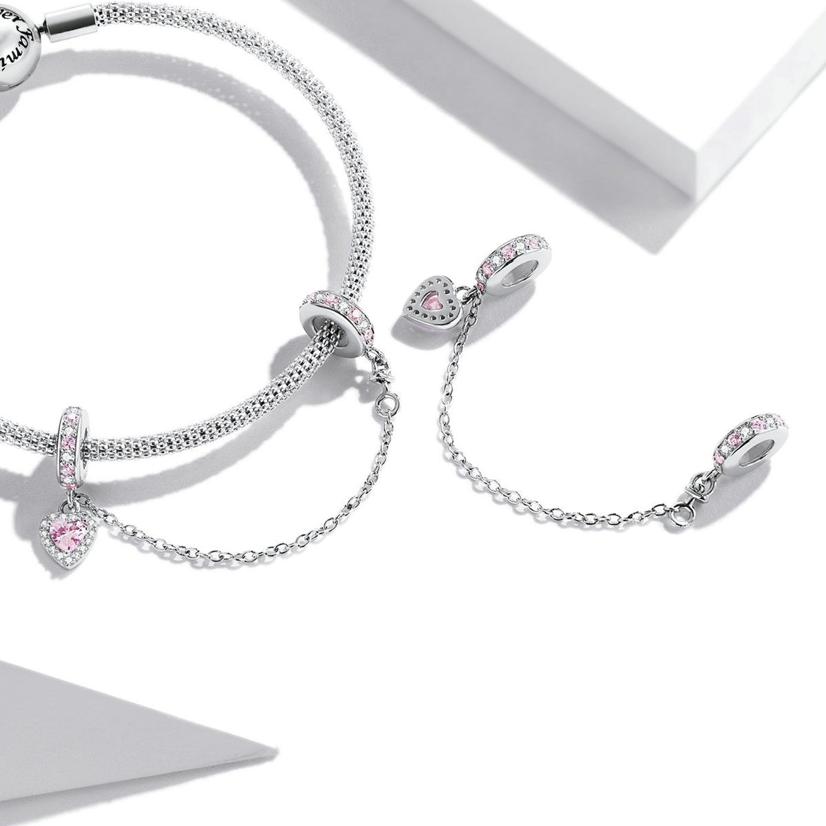 Silver Pendant Love Lock Chain with Silicone CZ Dangle Charm For Sale - sursenso Pendant