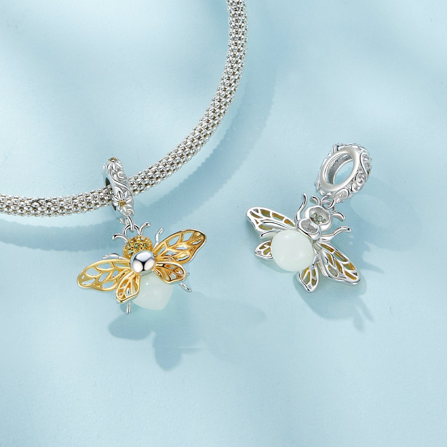 Silver Pendant Luminous Bee CZ Dangle Charm For Sale - sursenso Pendant